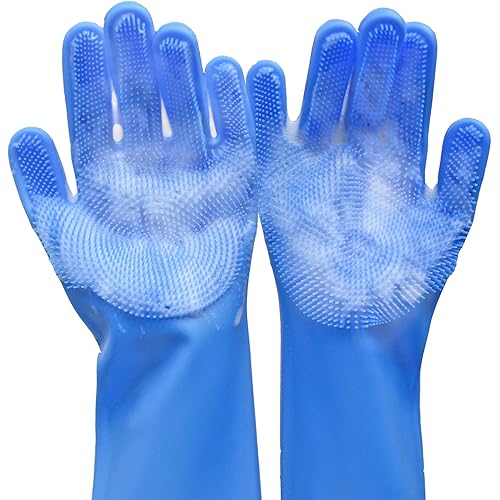 Pet Grooming Gloves, Dog Washing Gloves with High-Density Teeth, Heat Resistant Silicone Cat Hair Remover with Enhanced Five Finger Design, Bathing and Massaging for Dogs and Cats