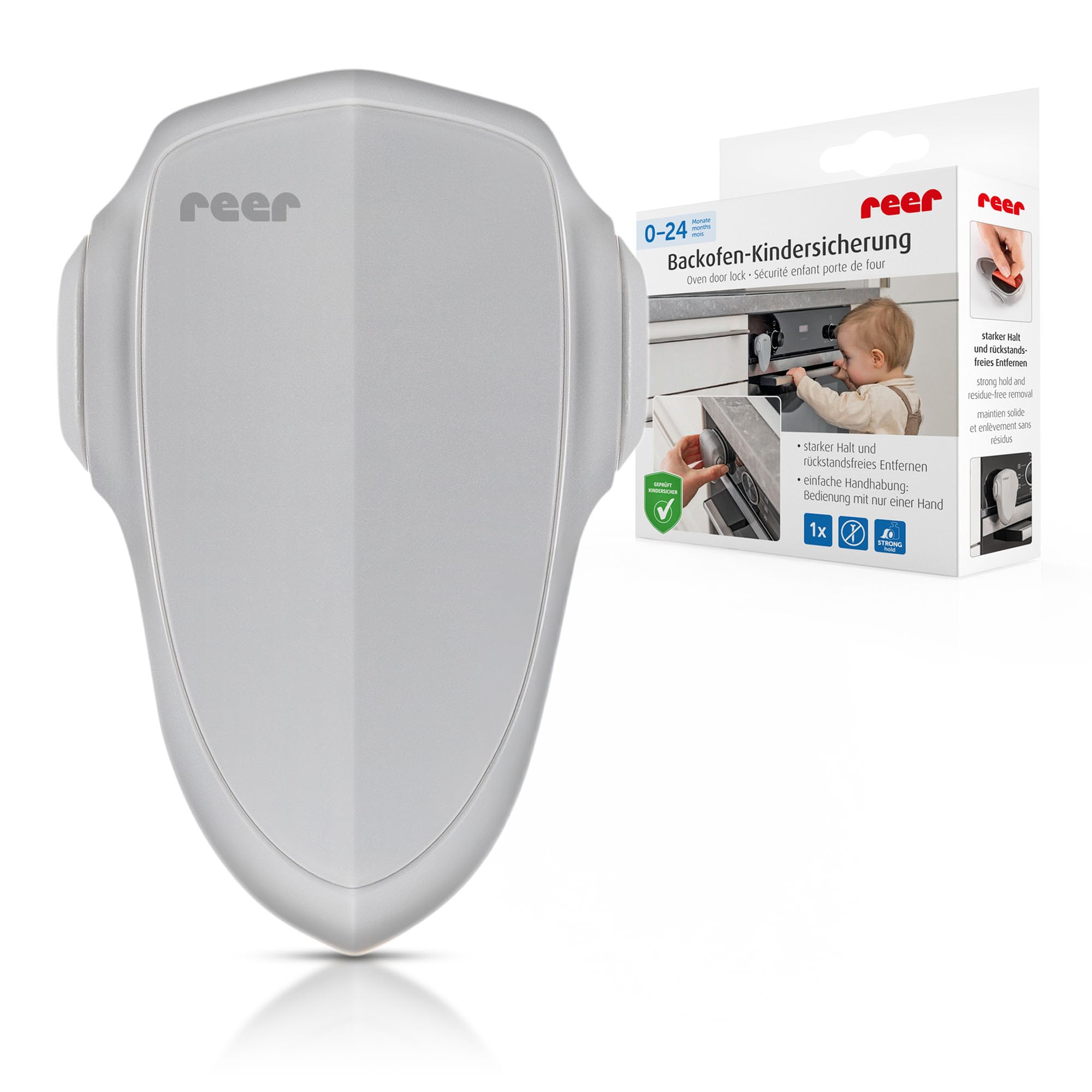 reer Backofen-Kindersicherung | Kinderschutz für die Küche | für ein sicheres Verschließen der Backofentür | grau