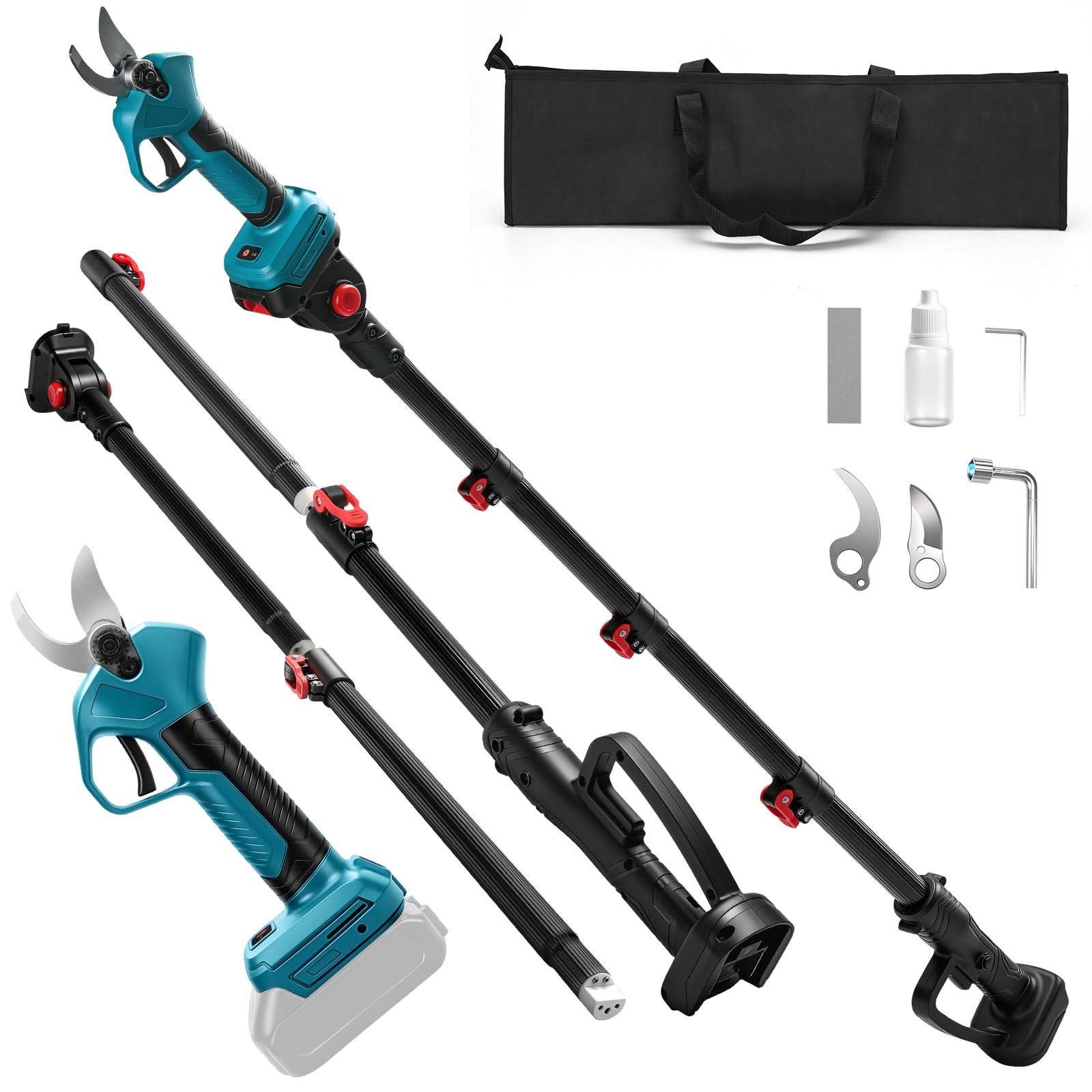 Cordless Electric Pruning Shears with Pole for Makita 18V Battery (NO Battery), 15Ft Long Reach, 1.2'' Cutting Diameter, Brushless Motor, LCD Display, for Tree Branch Flower