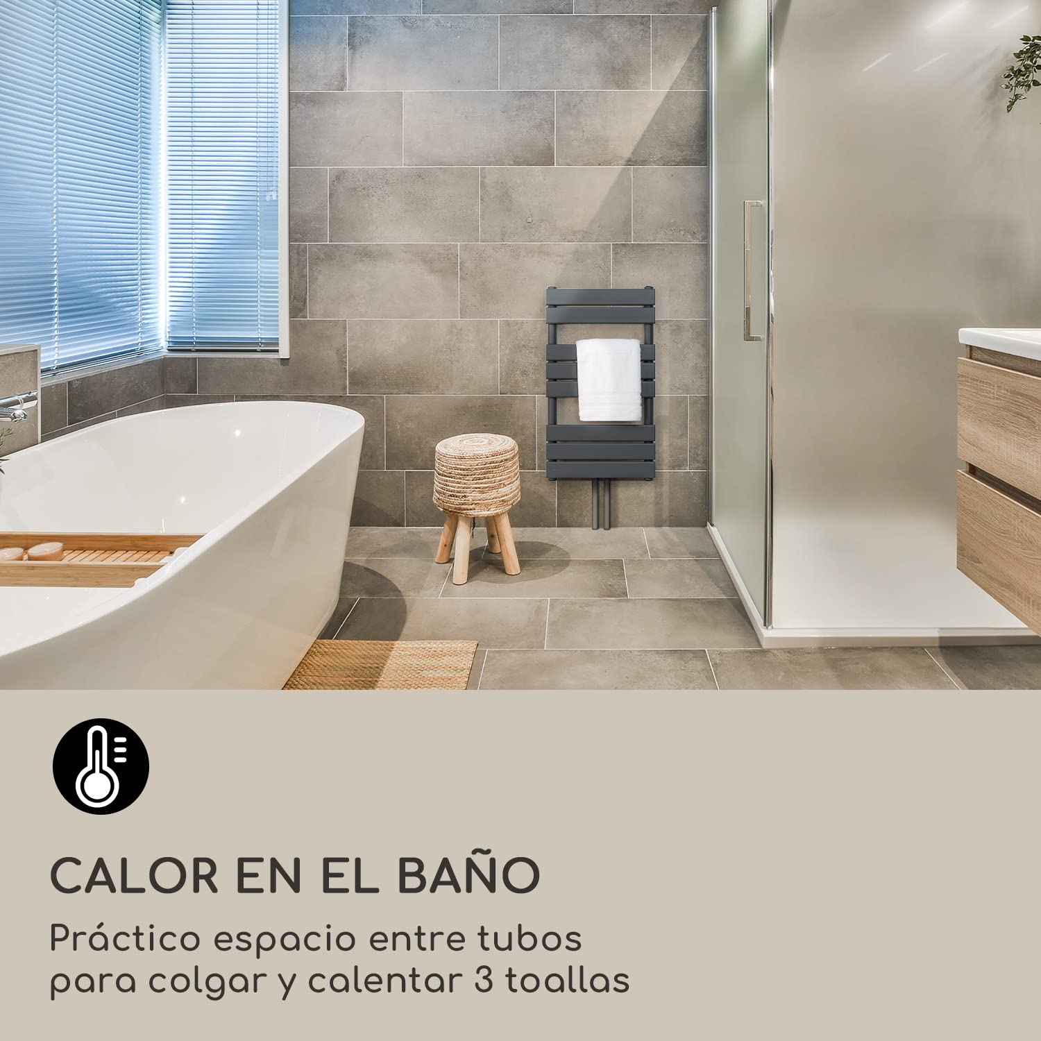 blumfeldt Radiador Electrico Bajo Consumo, Estufa Vertical Montaje Pared Cuarto Baño, Radiadores Silenciosos con Termostato, Estufa de Agua Caliente Alto y Vertical de 355 W, Calefactor Baño