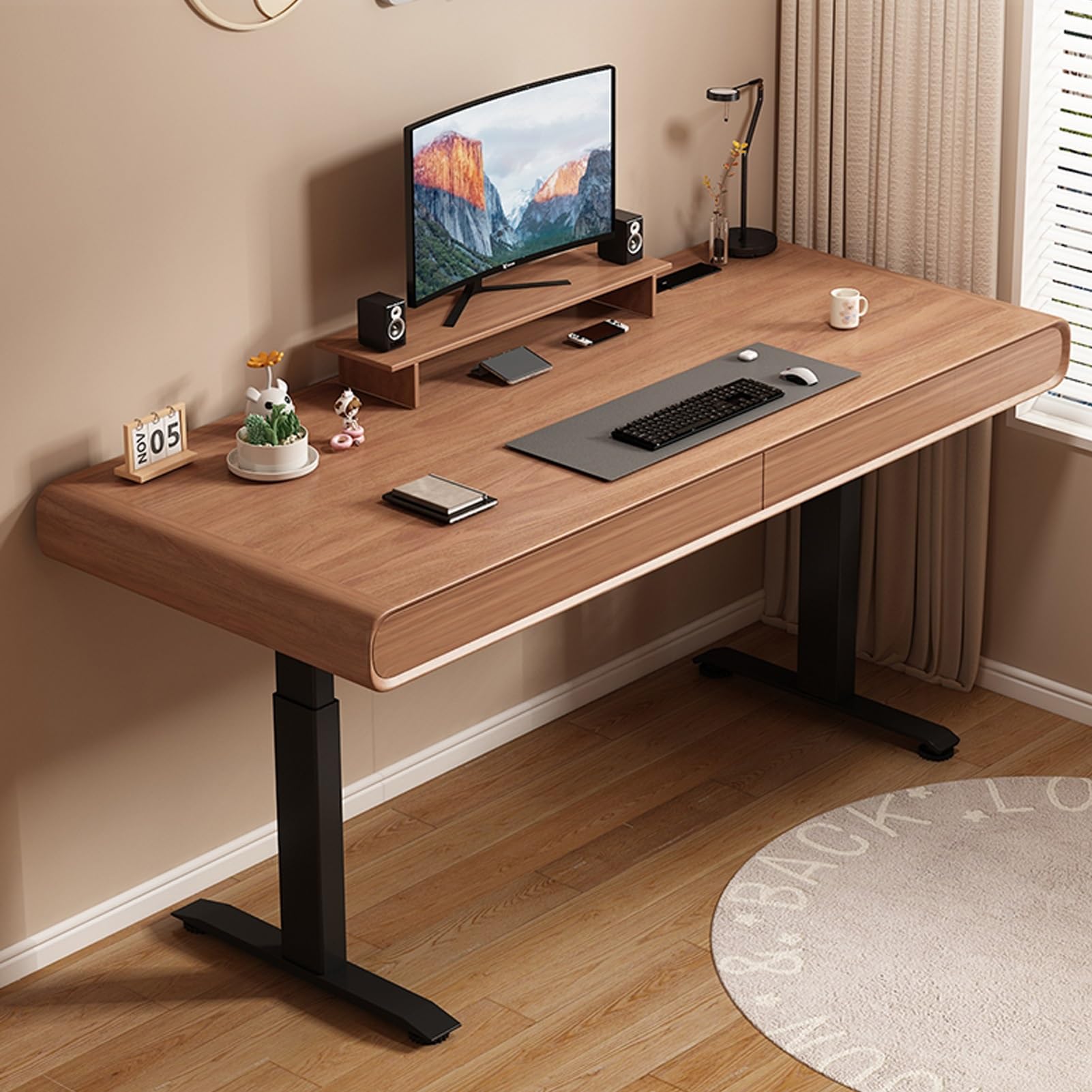 CGCSYZ Adjustable Standing Desk with Three-speed Memory Adjustment, Two Storage Drawers - Brown Computer Desk for Home Office (47.2in/120cm)