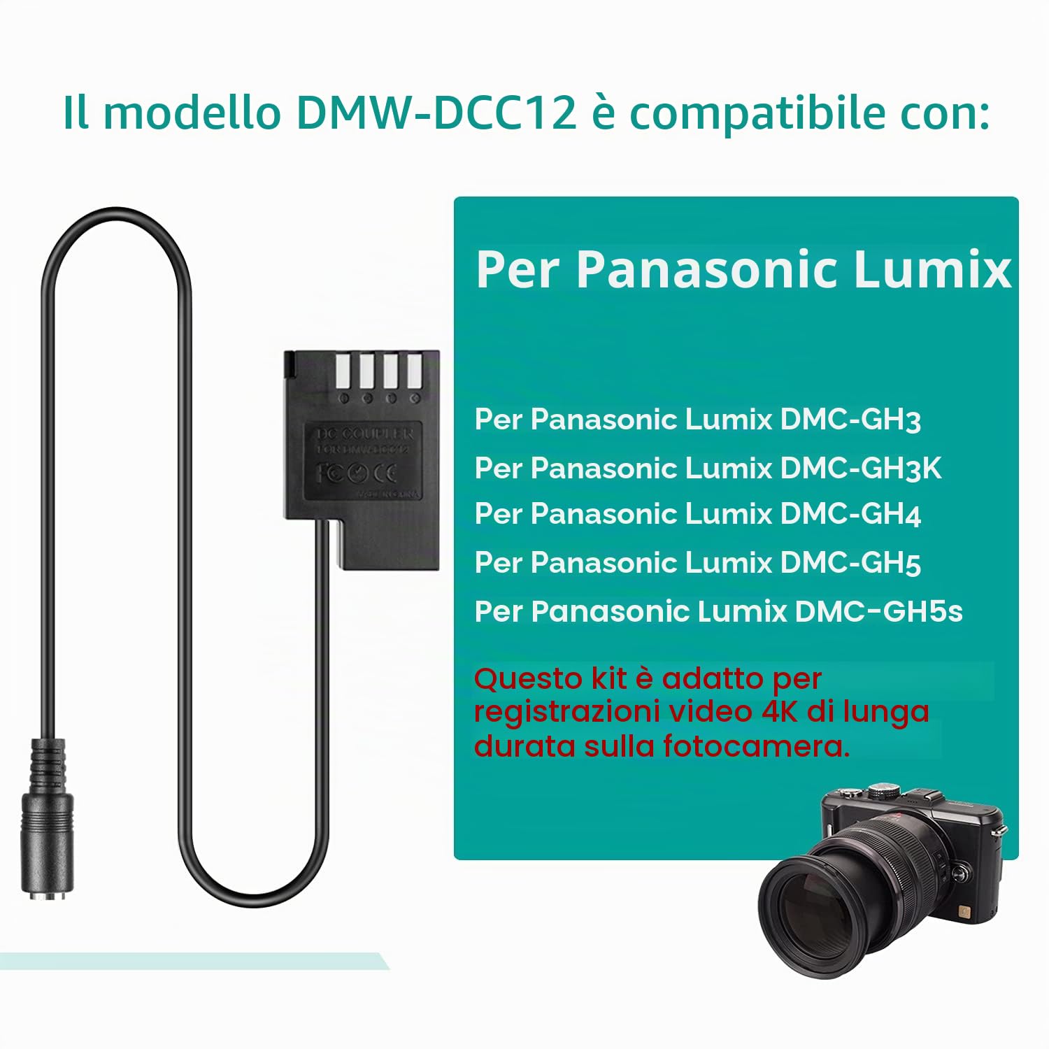 DMW-BLF19E Batteria fittizia DMW-DCC12 Accoppiatore CC + Adattatore cavo USB + 5V3A Alimentazione USB per Panasonic Lumix DMC-GH3 GH4 GH5