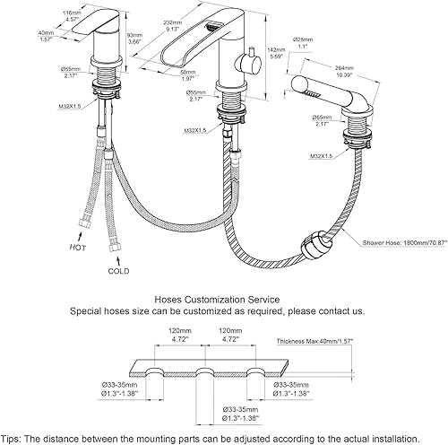 Miniatura 2 de Grifo de bañera romana en cascada de oro cepillado, grifos de bañera de latón con ducha de mano
