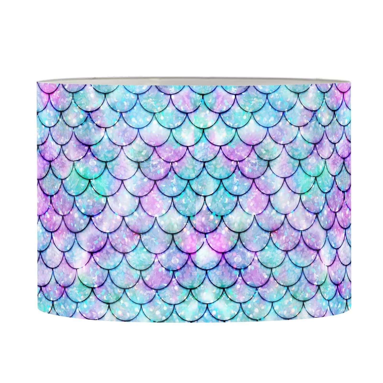 Xoenoiee Lamp Shade Drum Lampshade for Pendant Floor and Table Light, Plastic Ceiling Light Shade, European E27 Fitting, Mermaid Tail Scale Pattern, Large Size โ image 1