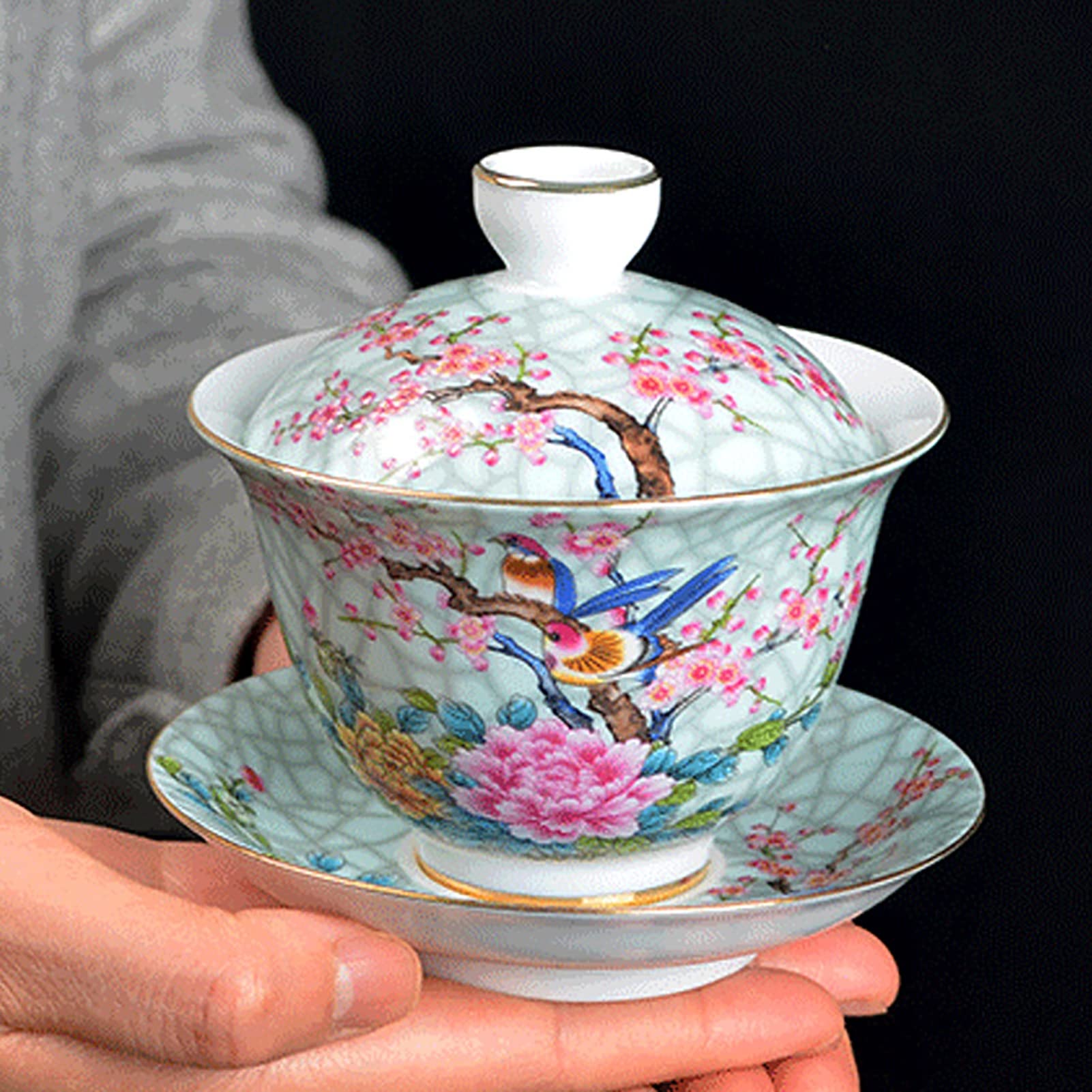 Herbata herbaty， Miski, ceramiczne filiżanki do herbaty z pokrywką i spodkami, porcelanowe miski Kungfu, Gaiwan, kokardki, tradycyjne Chin na prezent urodzinowy