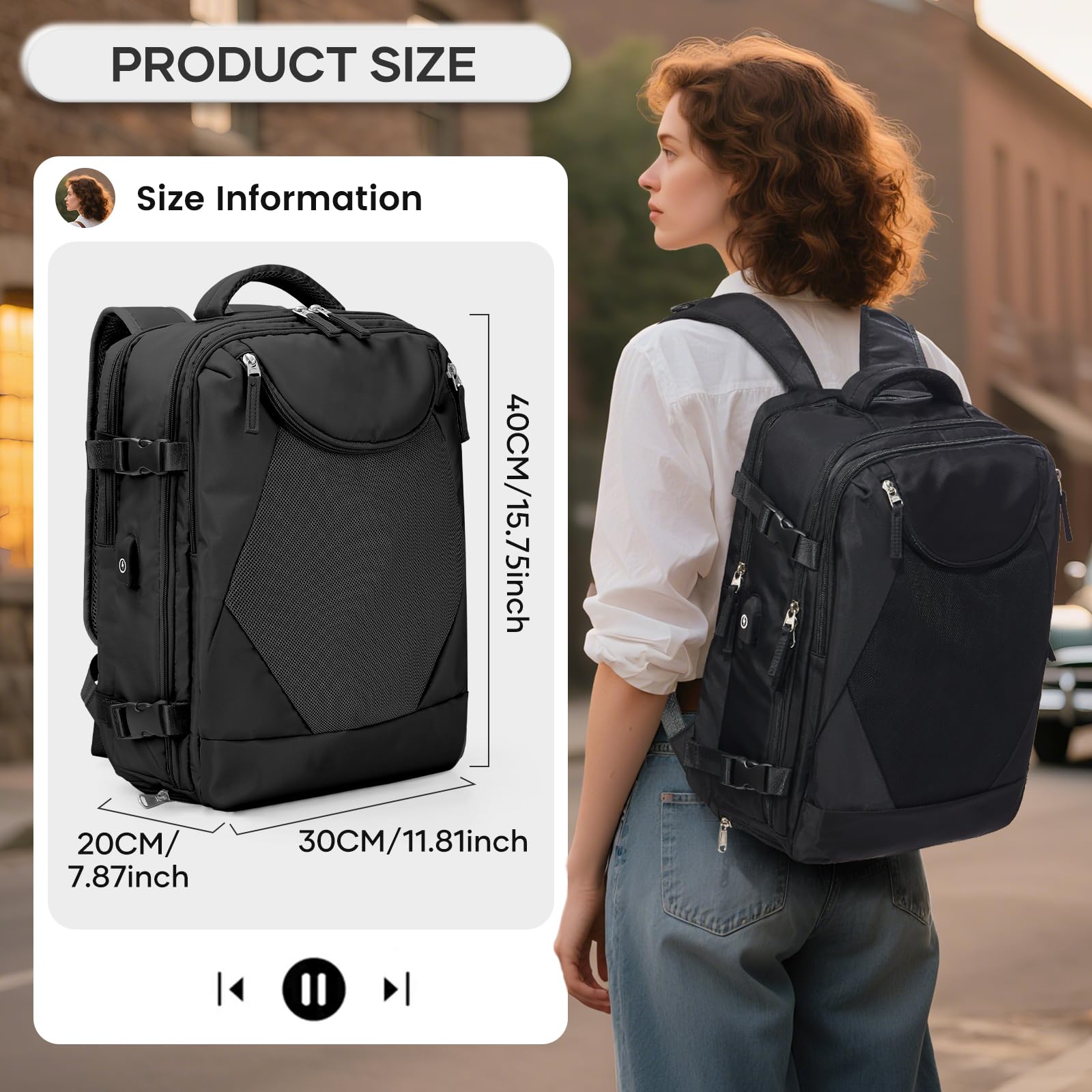 BJLFS Borse da Cabina per Ryanair 40x30x20 Zaino Wizzair Sottovuoto da viaggio 40x20x25 Bagaglio a Mano con compressione sottovuoto,Zaino Easyjet 45x36x20,Zaini Casual per laptop da 14 pollici