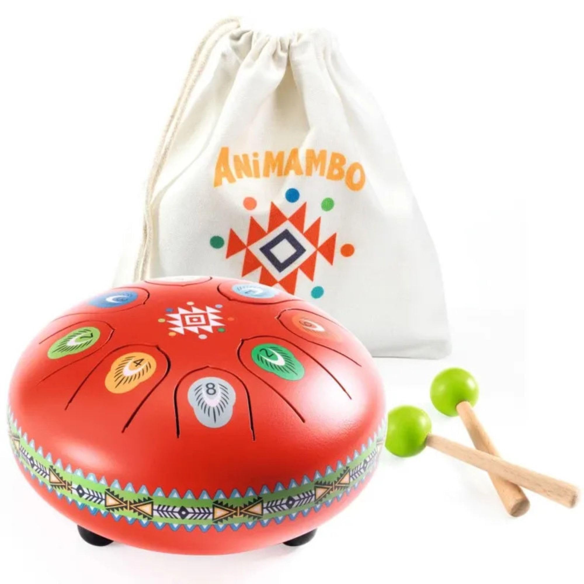 Djeco Musikinstrument Spielzeug - Animambo Zungentrommel rot 8 Töne FSC.