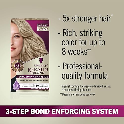 Miniatura 3 de Schwarzkopf - Tinte para el cabello rubio queratina, rubio fresco natural 11.01 Hight Lift, color permanente de cabello de calidad profesional,
