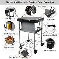 Vista 3 de Carrito de mesa auxiliar con ruedas para parrillas Weber de carbón de 18/22 pulgadas, soporte de preparación al aire libre con ruedas, estantes