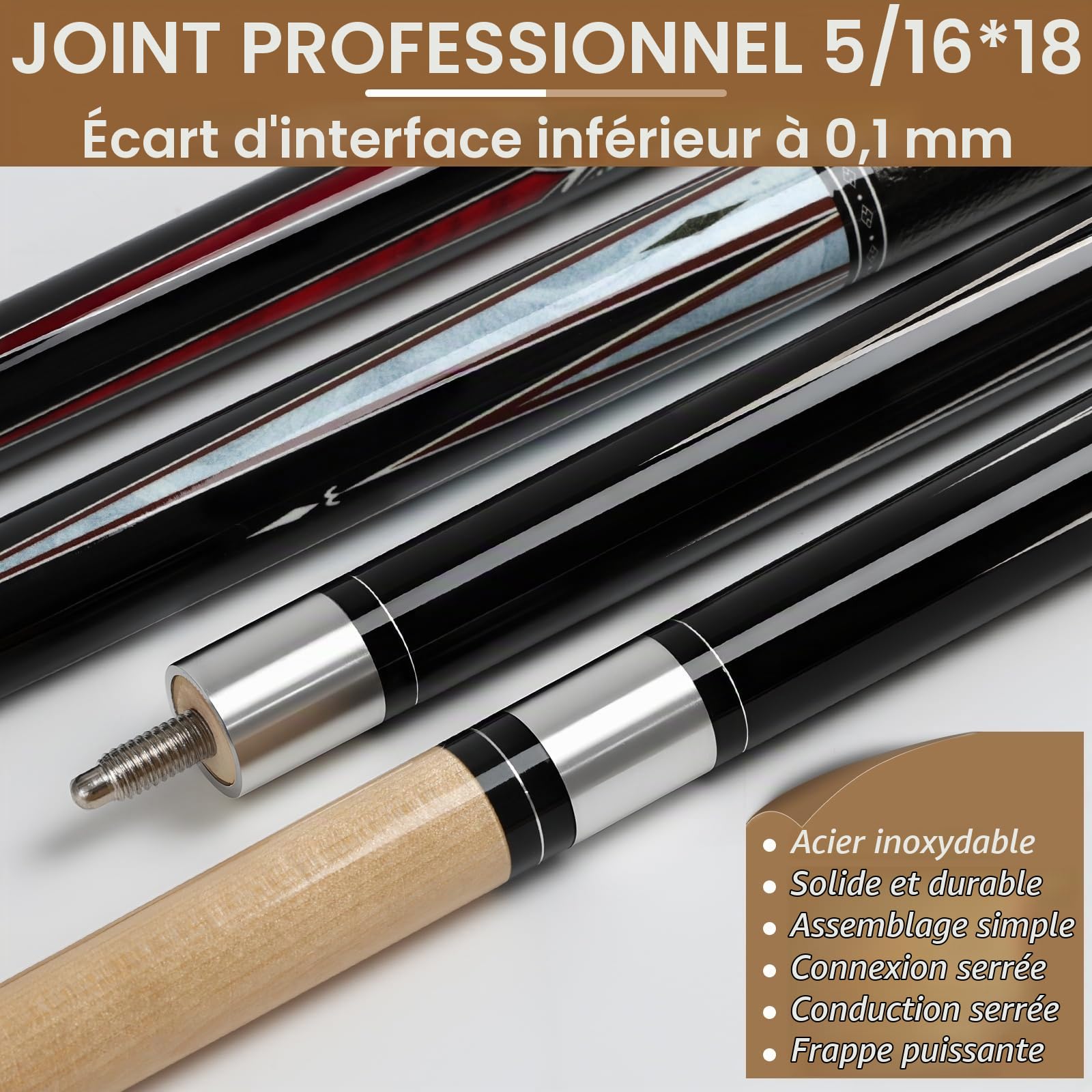 Kmise Lot de 4 queues de Billard de 147,3 cm, 45,7 cm, 50,8 cm, 50,8 cm, 595,3 g, érable Canadien pour Adultes, bâton de Billard, Maison, Bar, Piscine, Durable, Convient pour Les Joueurs de Billard