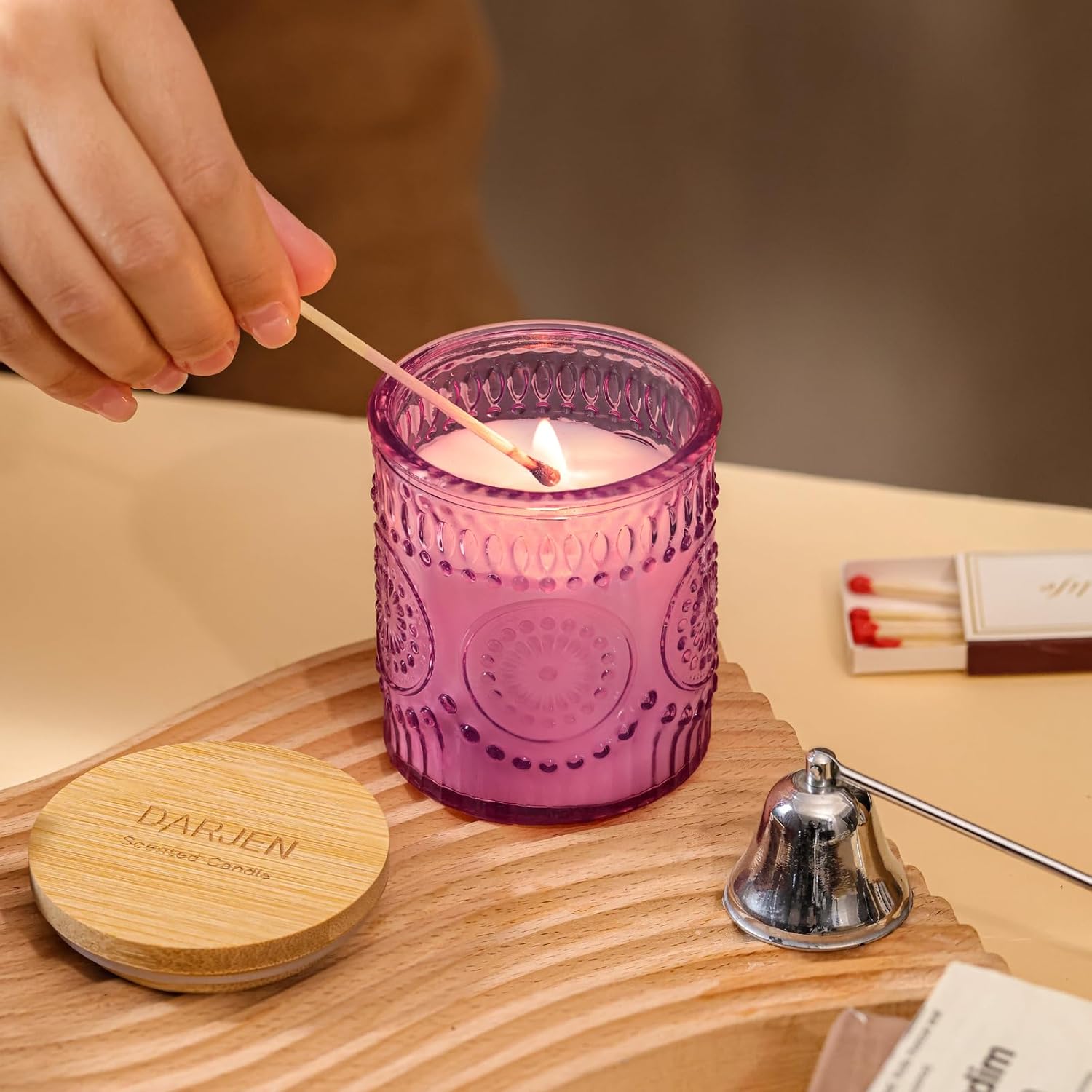 DARJEN Lavender Candles for Home- 5.3oz 35H Natural Soy Wax Aromatherapy Jar Candle with Strong Scent, Decorative Aesthetic Candles for Relax, Bedside, Laundry Room, Luxury Gift for Women - Image 5