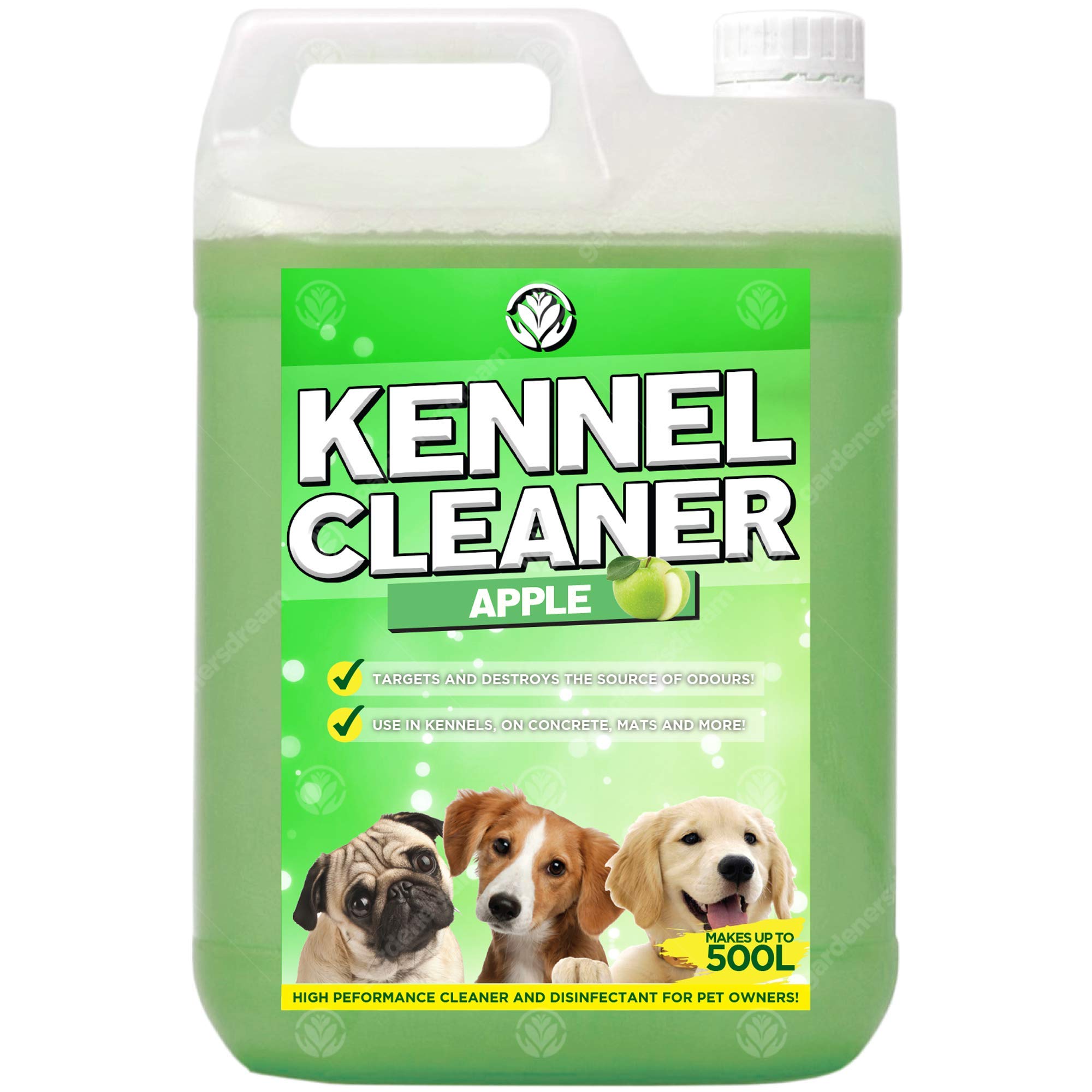 GardenersDream Kennel Cleaner 1 x 5L - Professional Safe Dog Cat Pet Odour Remover and Disinfectant 5 Litre Fragrance Fresh Concentrate 2 in 1 Simply Mix and Spray Solution (Apple)