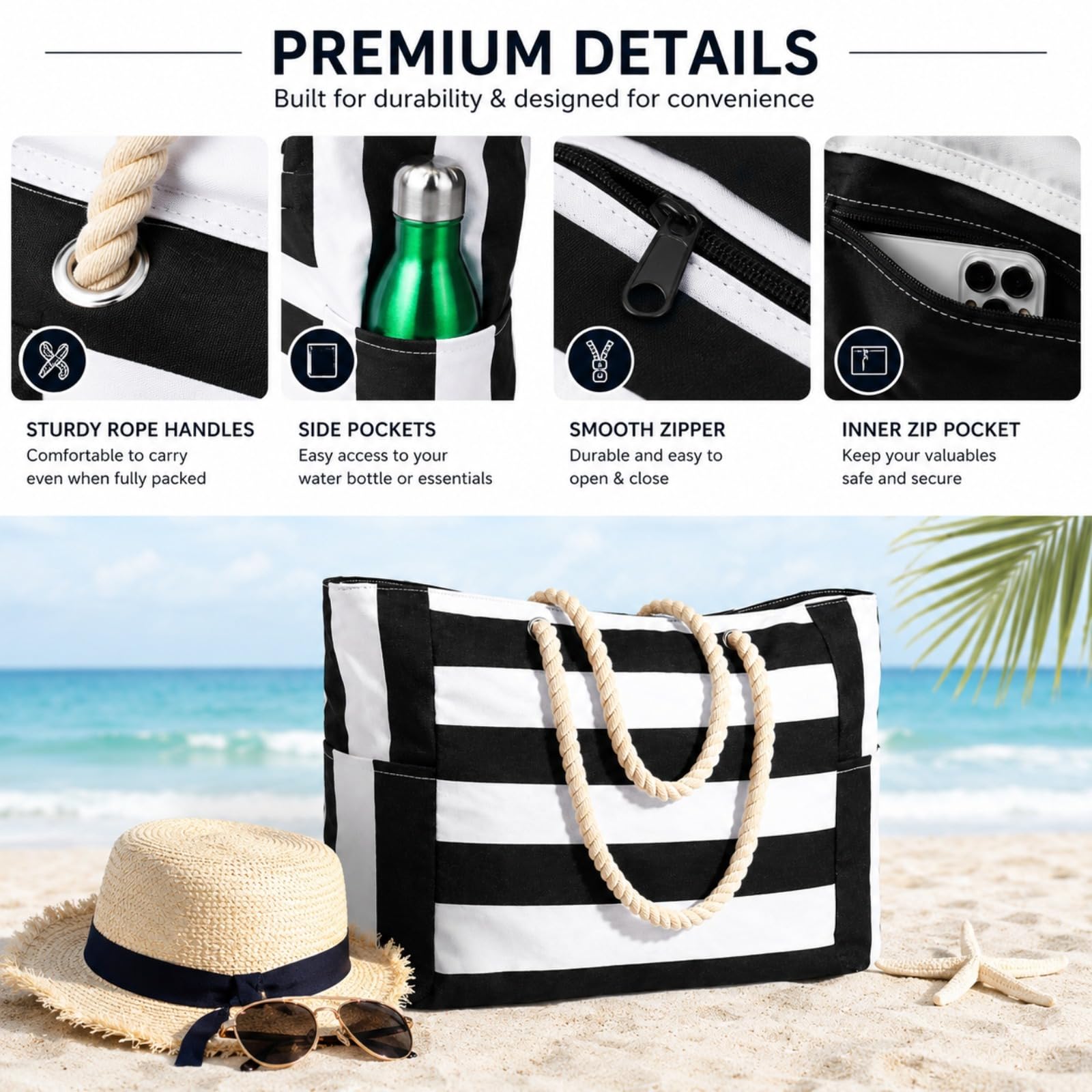 Bolsa de Playa, Bolsa Playa grande xxl Familiar, Plegable Bolso Playa Mujer, Bolsas Playa con Cremallera, Bolsas de Playa para Playas, Vacaciones en Familia, Picnics