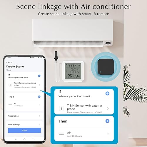 Aquarium Thermometer, Smart Fish Tank Thermometer App Monitor, Free Data Export Fahrenheit/Celsius(℉/℃), WiFi Hygrometer for Babyroom, Greenhouse, Fish Tank, Refrigerator, White 1 Pack(2.2*2.2in with screen)