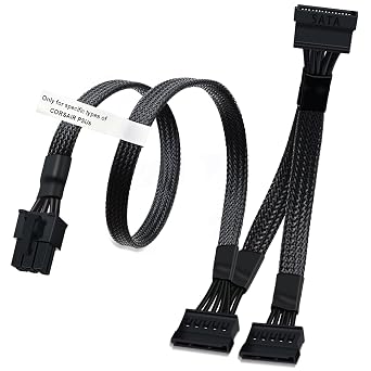 SATA Power Cable for Corsair PSUs, 6 Pin to 3X 15 Pin SATA Hard Drive Power Adapter Splitter Sleeved for BTC Mining Riser Card 20-in50cm