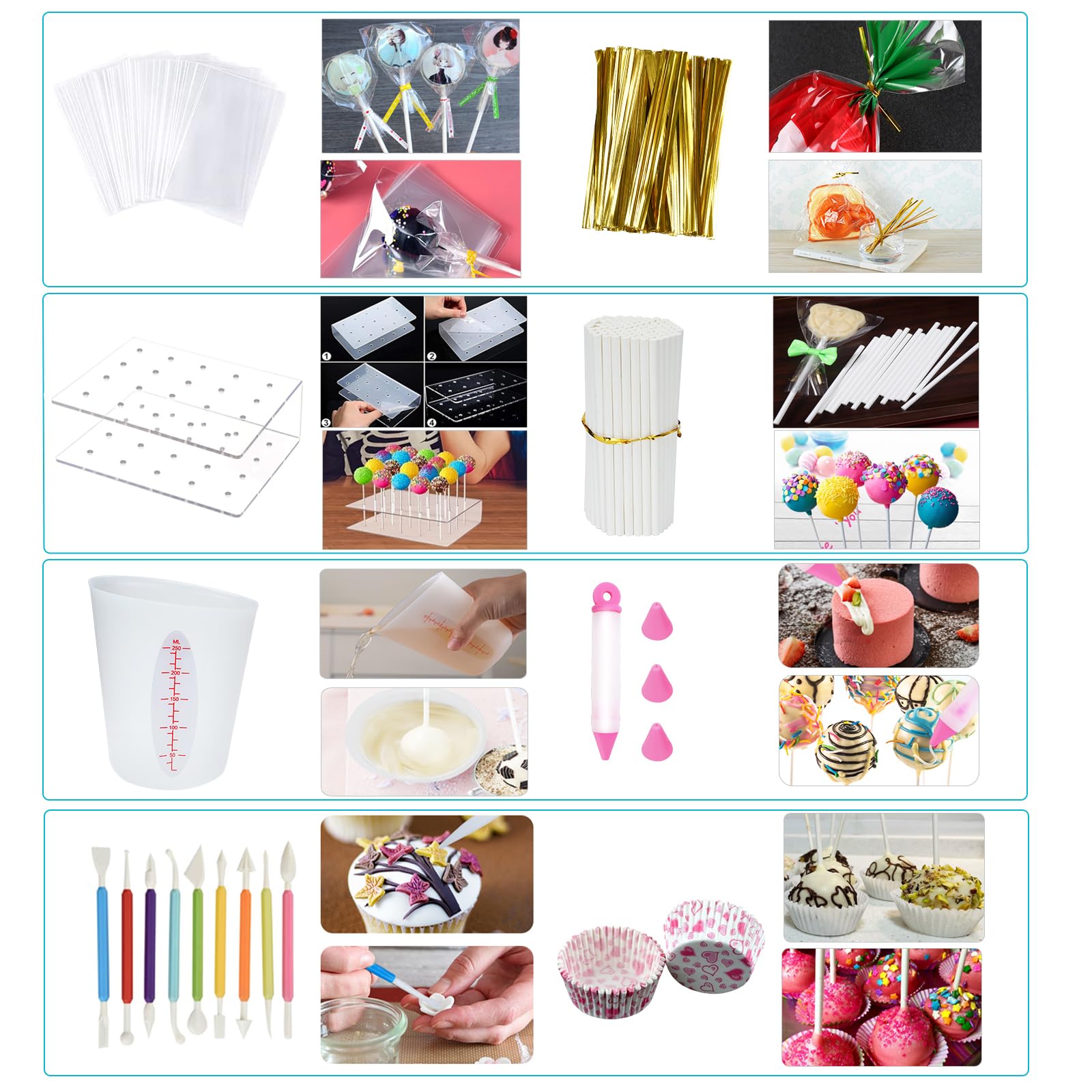 Cake Pop Maker Kit 336-teilig mit 5 Silikonform-Sets – 3-stöckiger Präsentationsständer, Schmelztopf für Schokolade, Süßigkeiten, Spritztüllen und Koppler, Messbecher, Muffin-Cupcakes,