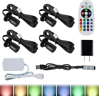 4 Stück Mini LED Strahler mit Fernbedienung, 1.5W 180° Schwenkbar Innenbereich Schranklicht, Bluetooth Steuerung, Dimmbarer Kleines Akzentlicht Set, Spotlight für Schmuck, Flur, Vitrinenschränke
