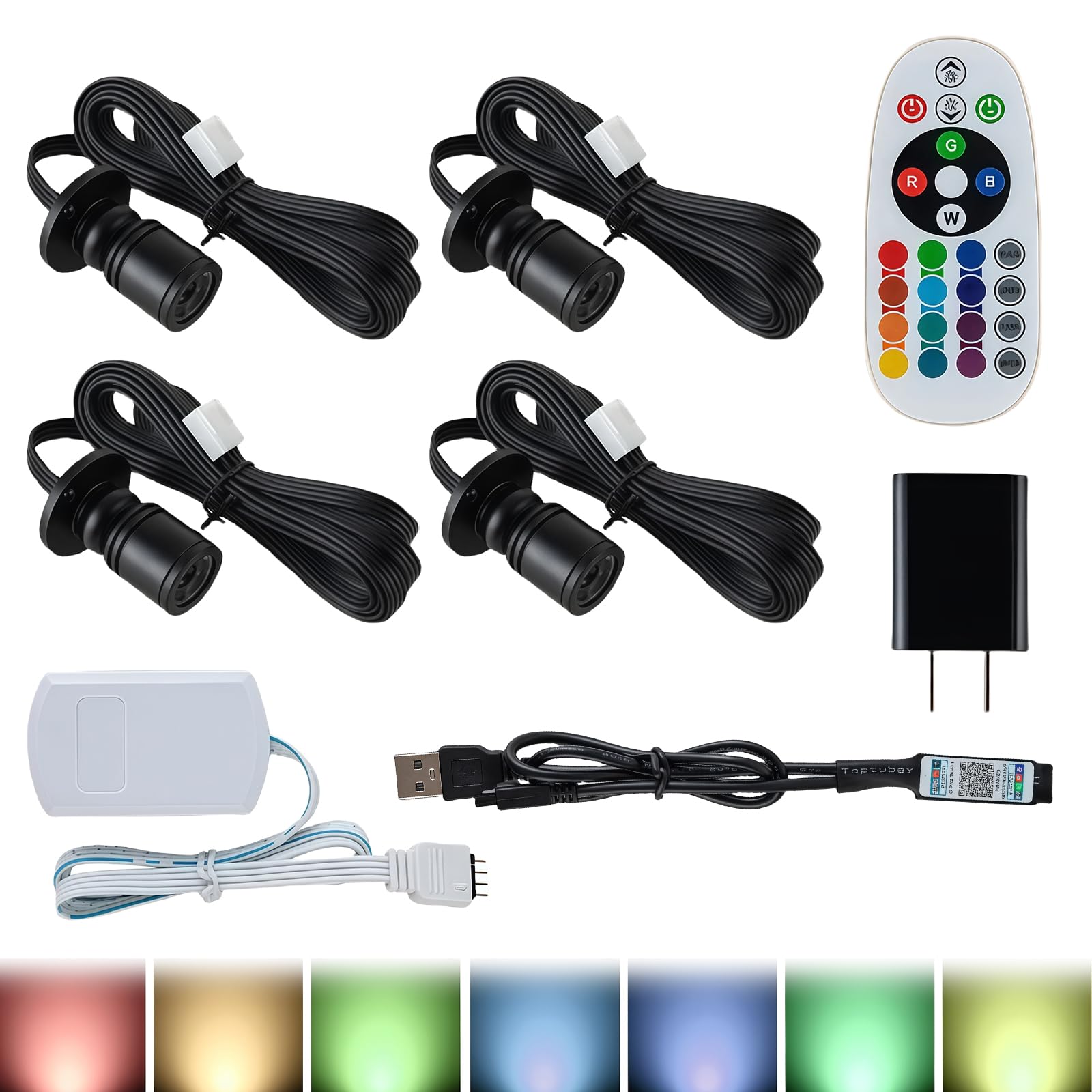 Lot de 4 mini spots LED avec télécommande, 1,5 W, orientable à 180°, éclairage d'armoire, contrôle Bluetooth, petit kit d'éclairage d'accentuation à intensité variable, pour bijoux, couloir, vitrines