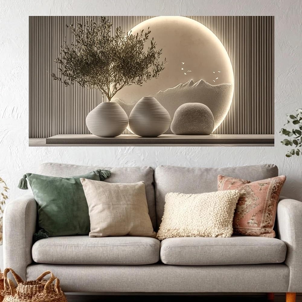 GOSRD Canvas Prints Zen Mountain Art, Neutral Tones Abstract Nature Scene Home Decoration(55X110cm)