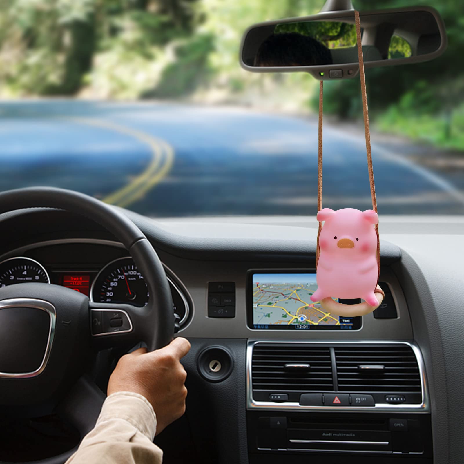 Rislobx 6PCS Luminous Pig Dashboard Decor - Cute Resin Car Ornaments For Mirror & Dash, Home Office Decor