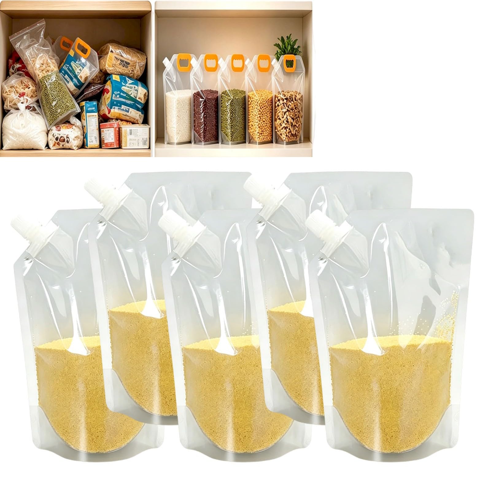 Airtight Grain Storage Bags with Handle, Reusable Moisture-Proof Food Storage Bags for Rice, Beans, Flour, Cereal & Dry Goods (18 * 26cm,5Pcs)