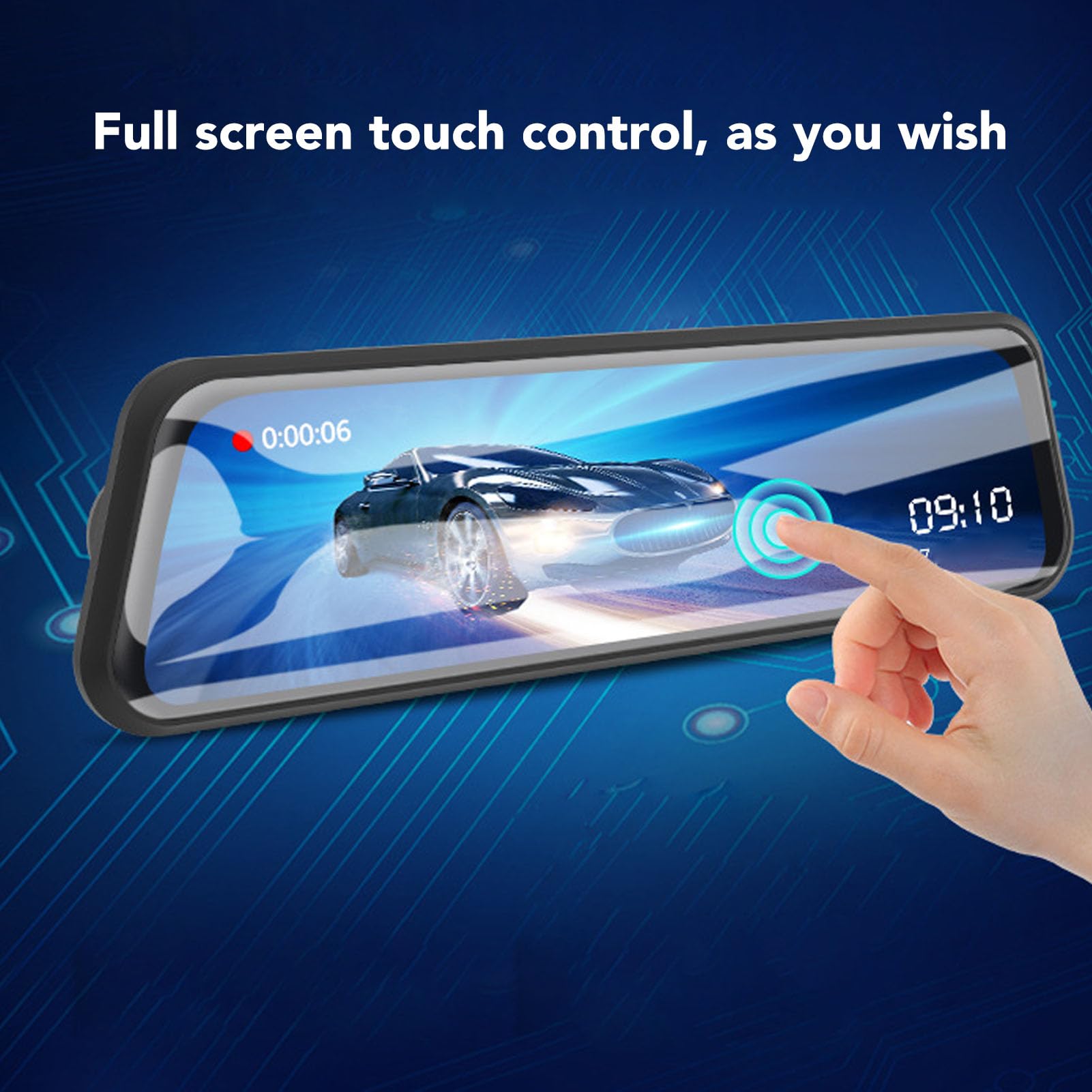 Topiky Cámara de Espejo Retrovisor 4K, Cámara de Tablero con Pantalla Táctil de 9,66 Pulgadas con Grabación en Bucle Frontal y Trasero de Gran Angular de 170°, para Vehículos con