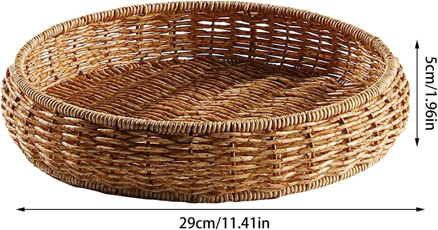 Egg Basket Round Rattan Tray Woven Serving Tray Serving Basket for Bread Fruit Vegetables Restaurant Serving Tabletop Display (Color : L 29x5cm) (S 24x5cm)