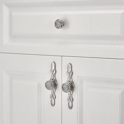 Miniatura 5 de YCSJ Paquete de 10 pomos de níquel cepillado de 5.8 pulgadas con placas, herrajes para gabinete, oficina, baño, tocador, cajón, pomos de armario y