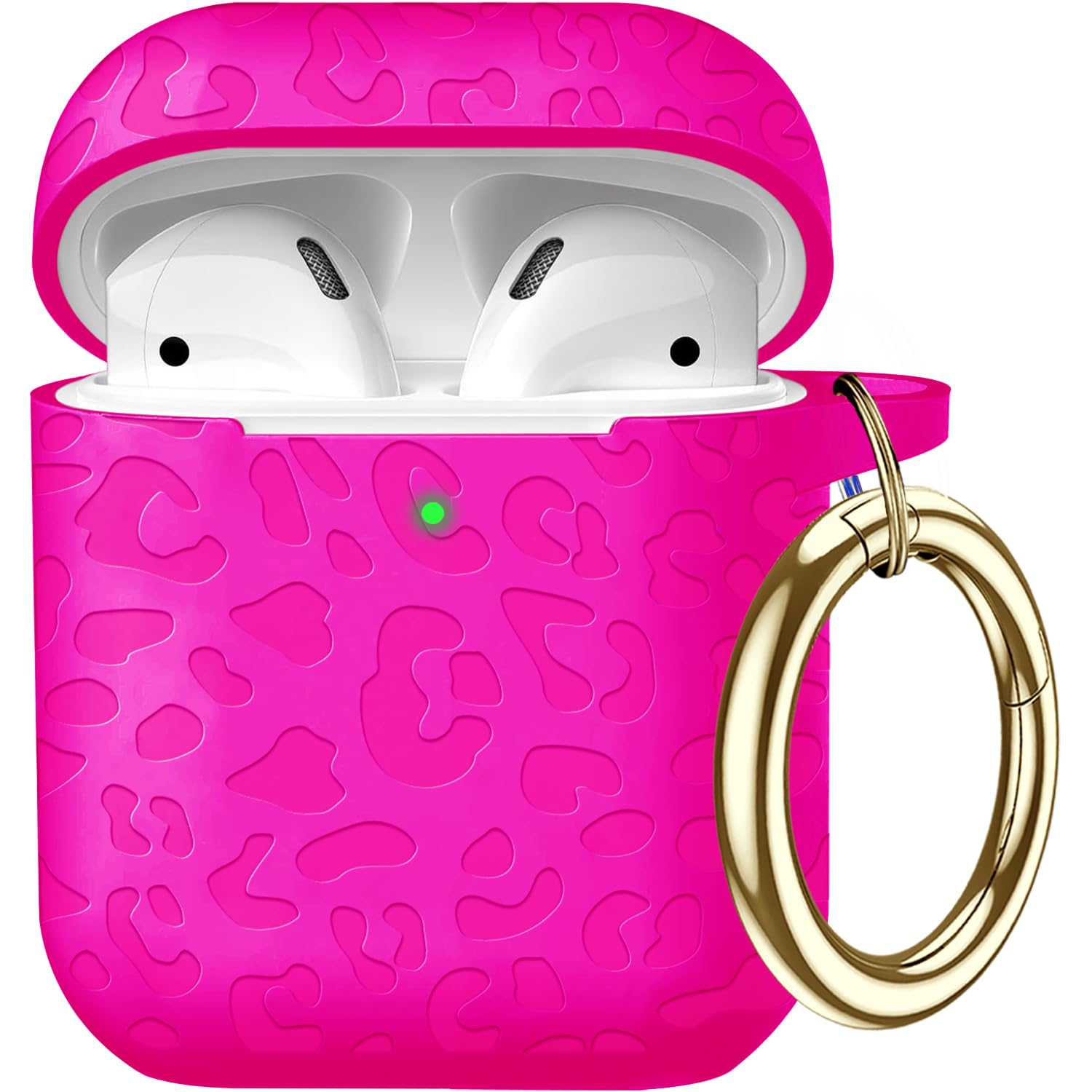 Compatible with Airpods Case Leopard Engraved Skin Cover Compatible with Airpods 2nd/1st Charging Case,Cute Soft Silicone Full Protective, Front LED Visible, Hot Pink