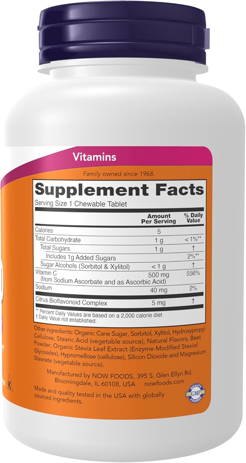 NOW Supplements, Vitamin C-500, Antioxidant Protection*, Cherry Flavor, 100 Chewable Lozenges - Image 2