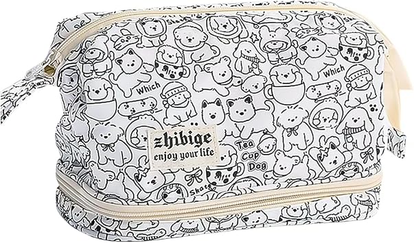 AuraGlor Anime Big Capacity Pencil Case 2 Compartments Large Pencil Pouch Pen Bag Pencil Box Holder Organizer Simple Storage Aesthetic Stationery for Adults Men Women Office Essentials Black