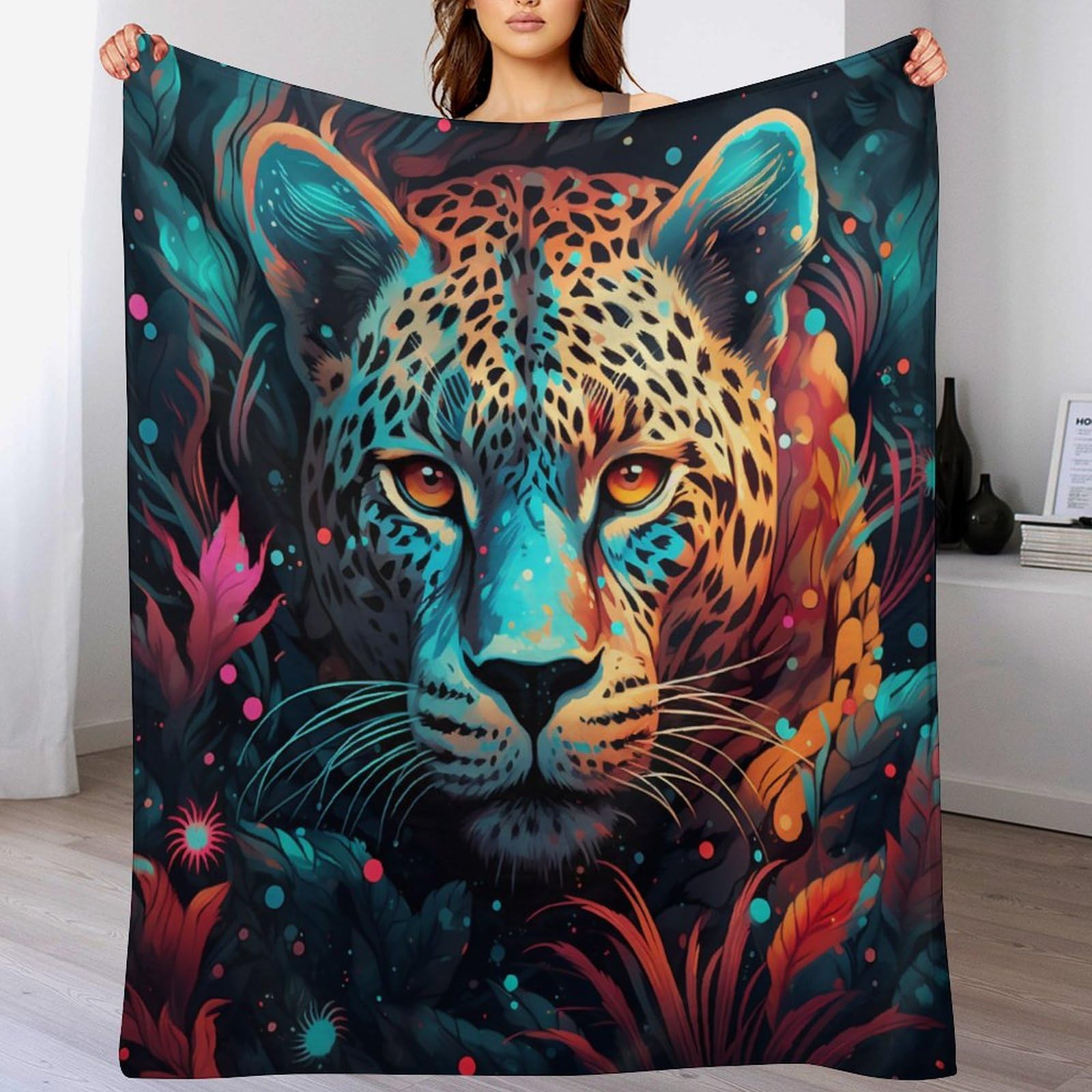 Leopard Fleece Blanket Throw, Machine Washable Flannel Plush Throw Blanket for Bed Couch Sofa Chair, Super Soft Fuzzy Cozy Printed Blanket for Kids Boys Girls,（140×180cm）