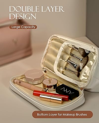 Miniatura 6 de Regalos para mujeres, bolsa de maquillaje personalizada con asa, bolsa de cosméticos con inicial de doble capa con organizador de brochas de