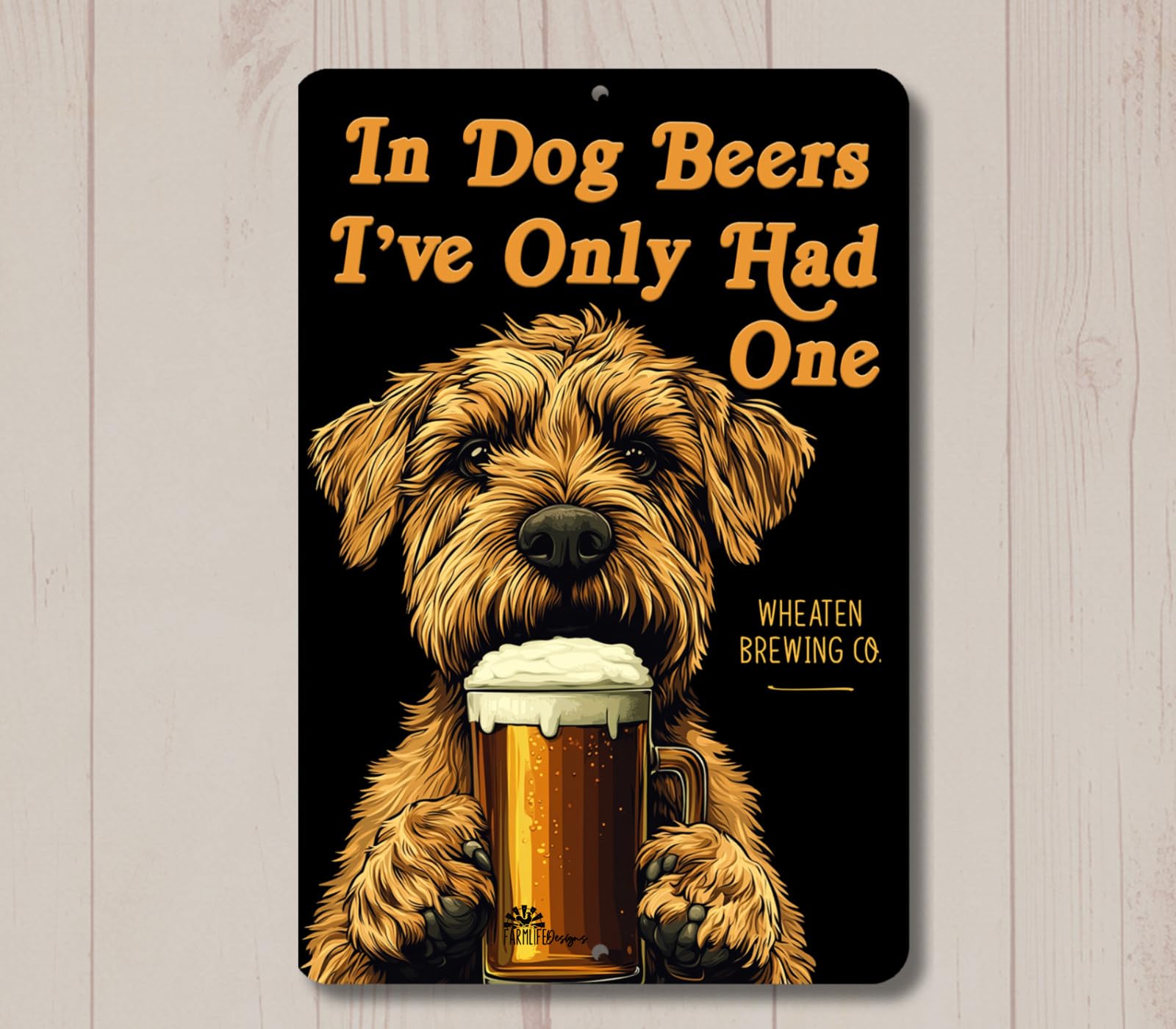 Wheaten Terrier In Dog Beers sign man cave beer bar pub funny metal tin wall art home decor
