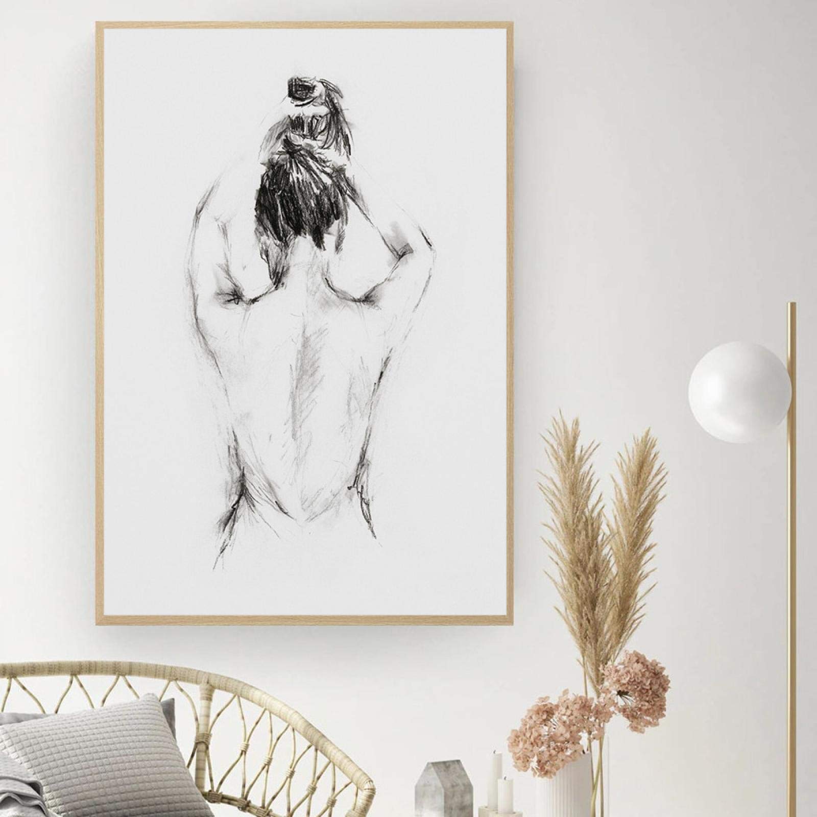 HIPWST Female Line Drawing Canvas Painting Abstract Naked Woman After Bath Minimalism Poster Wall Art Pictures Bathroom Home Decor 50x70cm Frameless