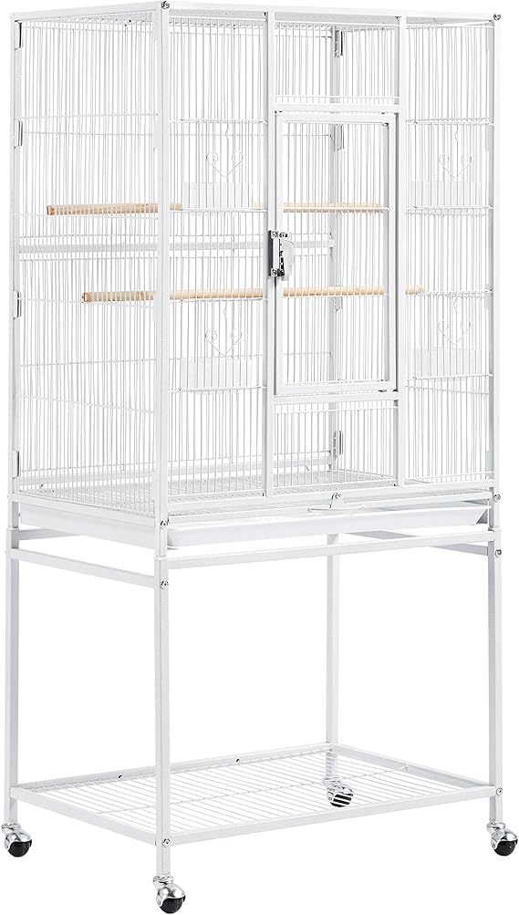costoffs Extra Large Bird Cage Pet Cage with Rolling Stand White Metal