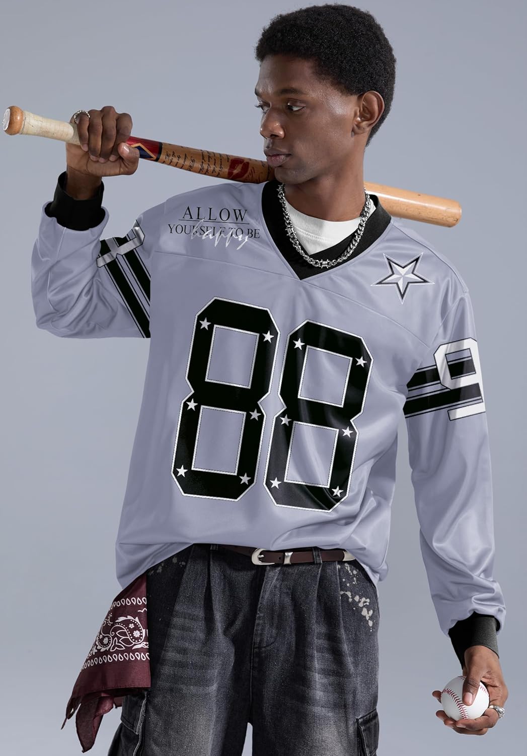 Men's Graphic Jersey Y2k V Neck Long Sleeve Lightweight Loose Fit Number Print T-Shirt (S-XXL) - Image 3