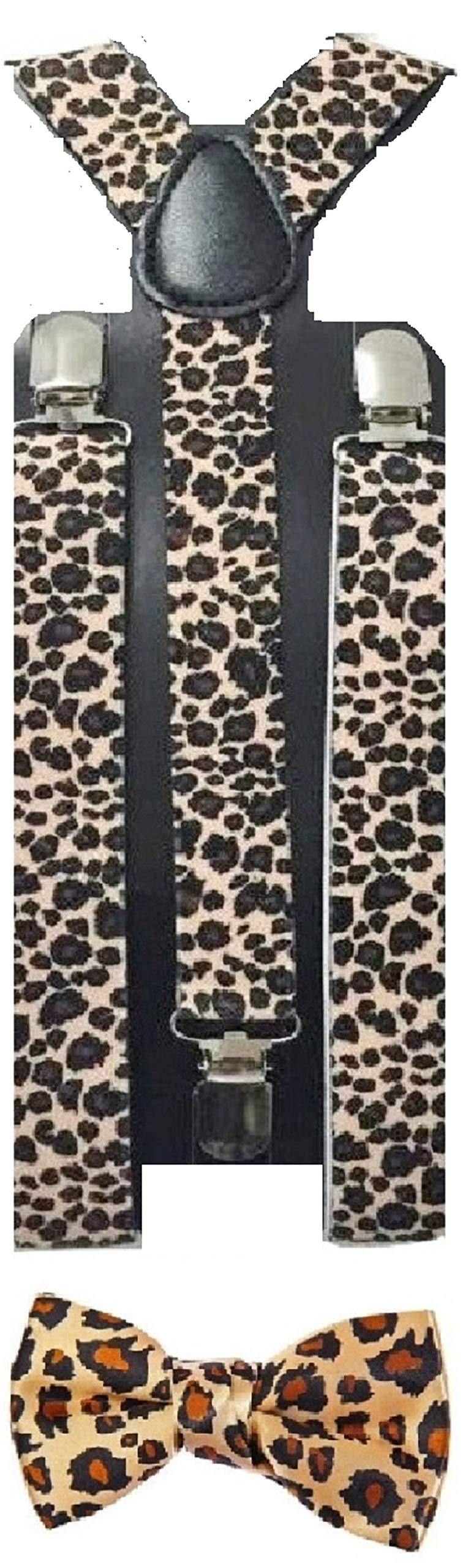 L&L® Men's Matching Leopard Suspenders Braces & Pre-Tied Bow Tie Combo Sets Fancy Costume