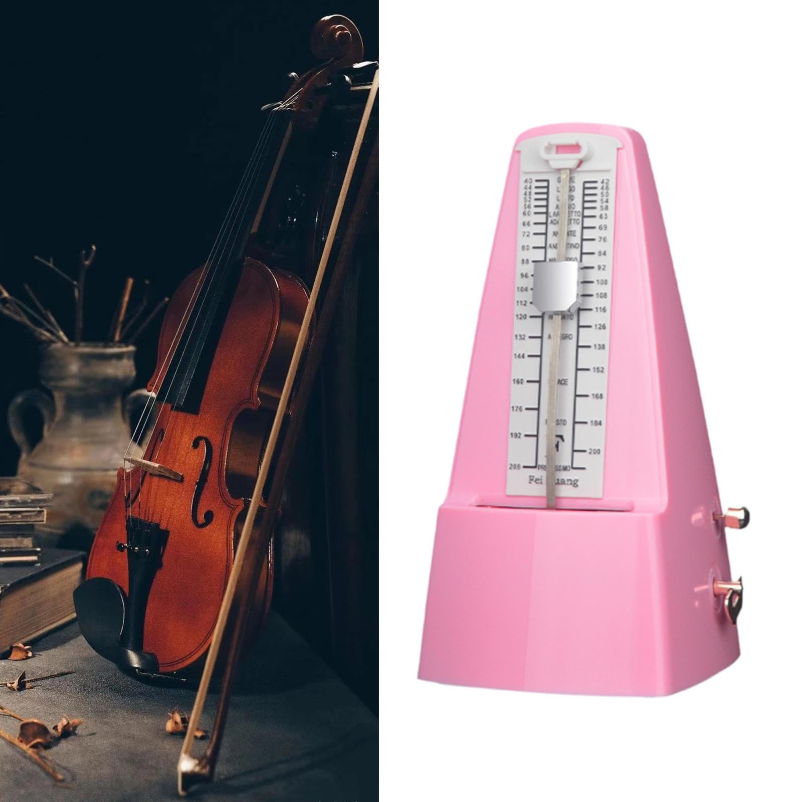 Métronome Mécanique Professionnel de Haute Précision En Métal, Facile à Lire, avec Un Tempo et Un Rythme Puissants pour Violon, Batterie et Ukulélé, Rose