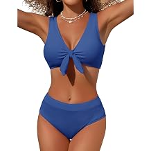Women High Waisted Textured Bikini Set Bow Ribbed Tummy Control | Two piece swimsuit, Bathing suit, Cheeky bikini, Modest swimsuit, Beach vacation swimwear, Cruise, Pool