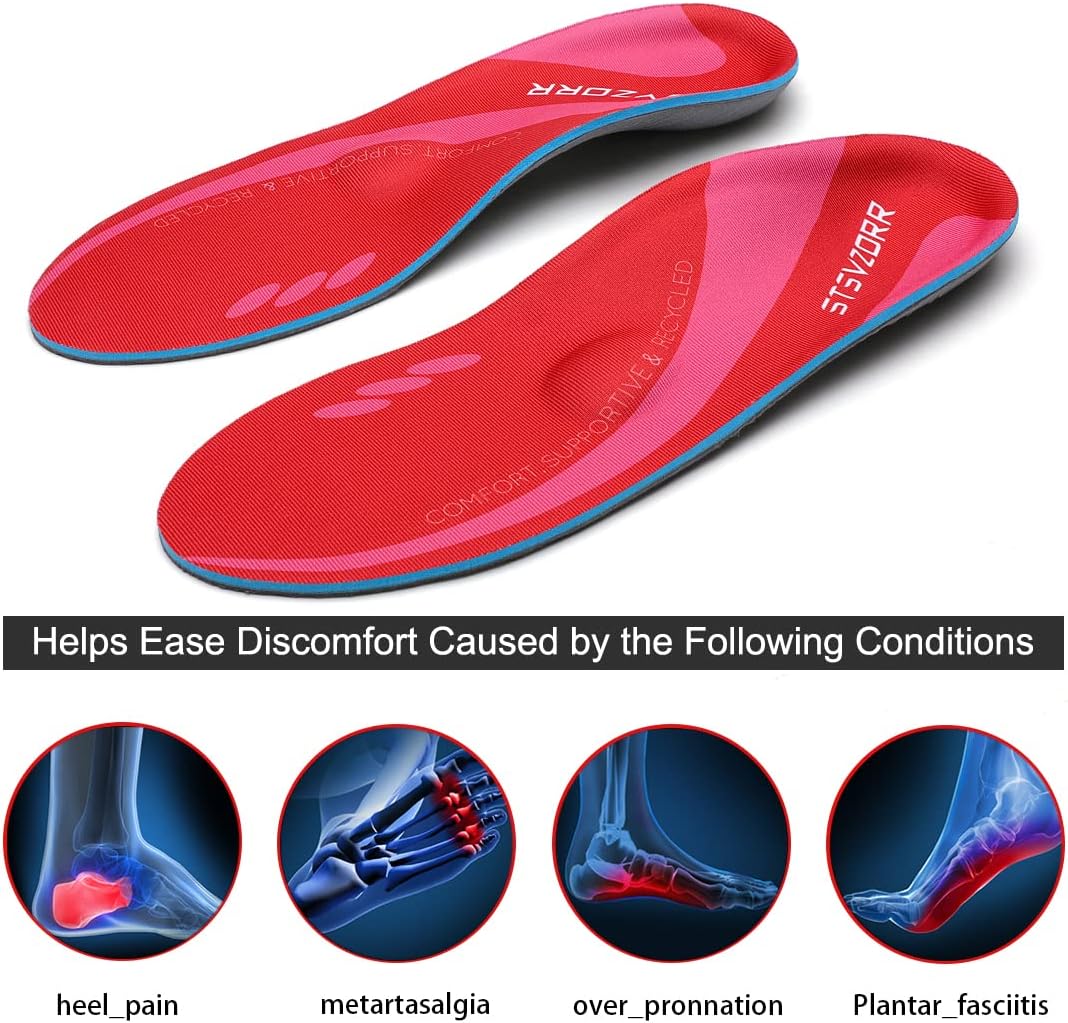STSVZORR Plantar Fasciitis Relief Metatarsal Pain Arch Support Inserts Flat Foot Orthotic Insoles Sports Running Hiking Shock Absorb Men Women Long TIme Standing, Size 5 - Image 2