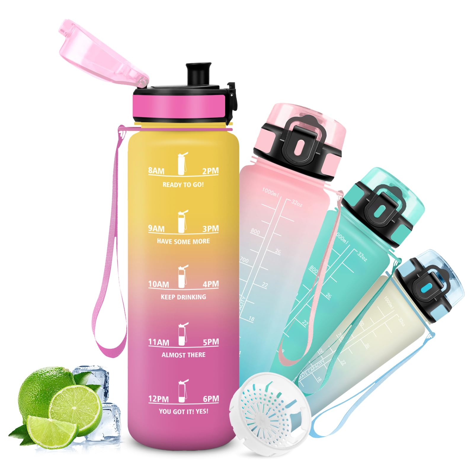 Mujigaga 1 Litre Water Bottle, Gym Water Bottle, Leakless, Motivational Water Bottles, Wide Mouth, Sports Water Bottles, Motivational Slogan Water Bottles for Hiking, Travel, Climbing