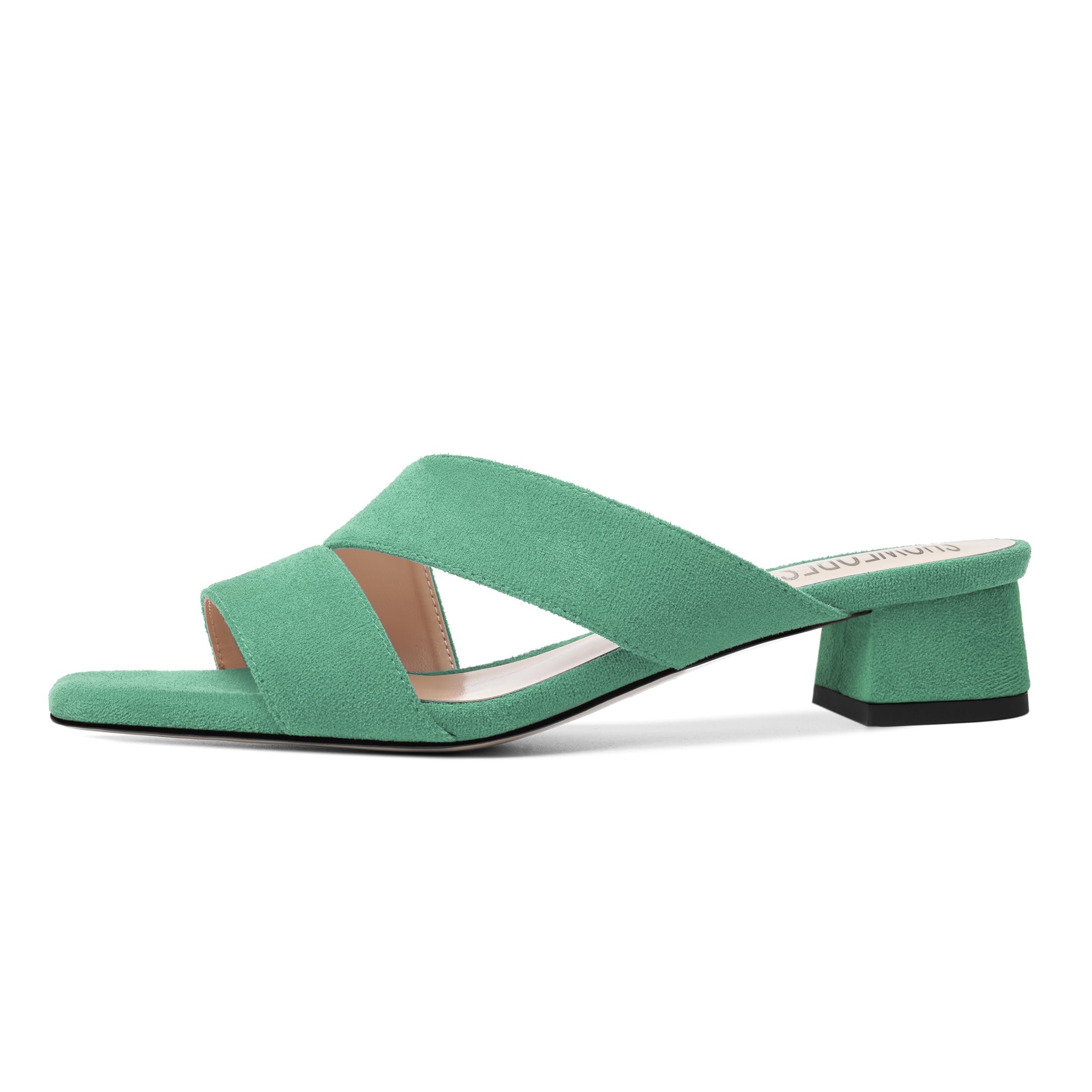 SHOWFOREST Women's Suede Low Heel Chunky Slip On Home Solid Square Toe 1.5 Inch Fashion Sandals Cyan Size 12.5 - Zapatos de Mujer de Tacon Bajo