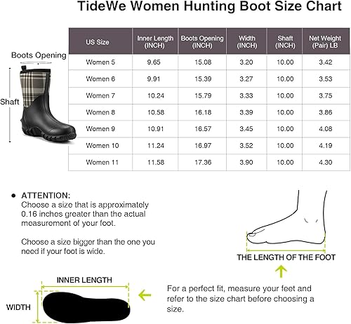 Miniatura 6 de TIDEWE Botas de goma para mujer, botas de lluvia aisladas de neopreno de 0.217in con vástago de acero, botas de caza impermeables de media