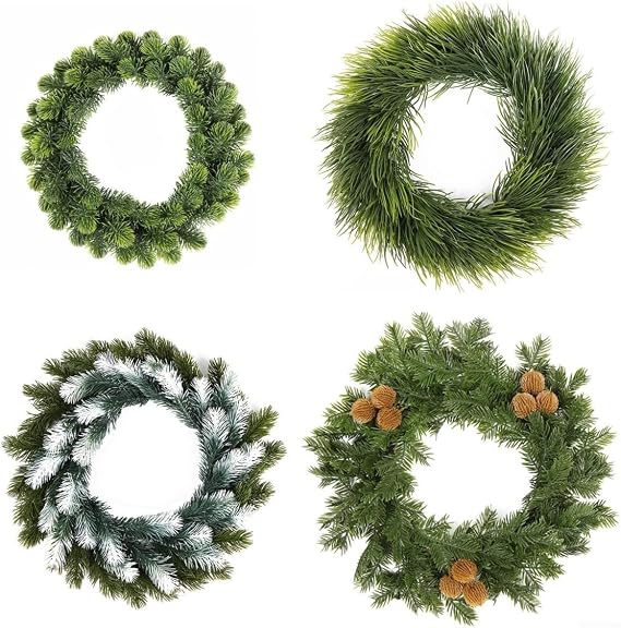 Artificial Spruce Wreath,Plain Christmas Wreath For Front Door, 30CM Artificial Spring Summer Wreath PVC Valentine Wreath For Farmhouse, Wedding, Home(30CM)