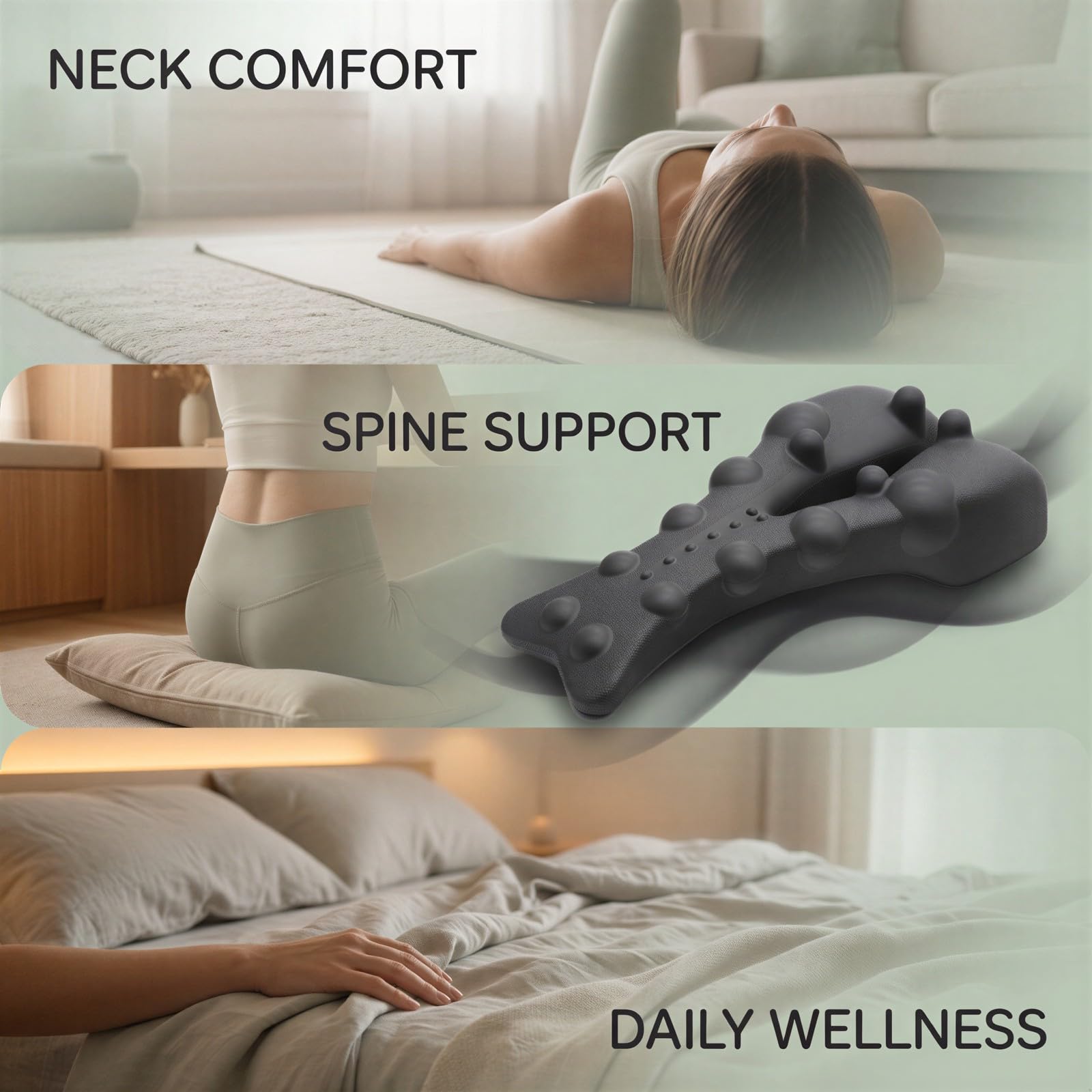 Nacken-Traktionsgerät, ergonomischer Nackenmassager mit Druckpunkten für Nackenkomfort, Rückenstrecker und Wellness-Kissen zur Wirbelsäulenstütze, Schulterentspanner und Lendenstütze, Schwarz