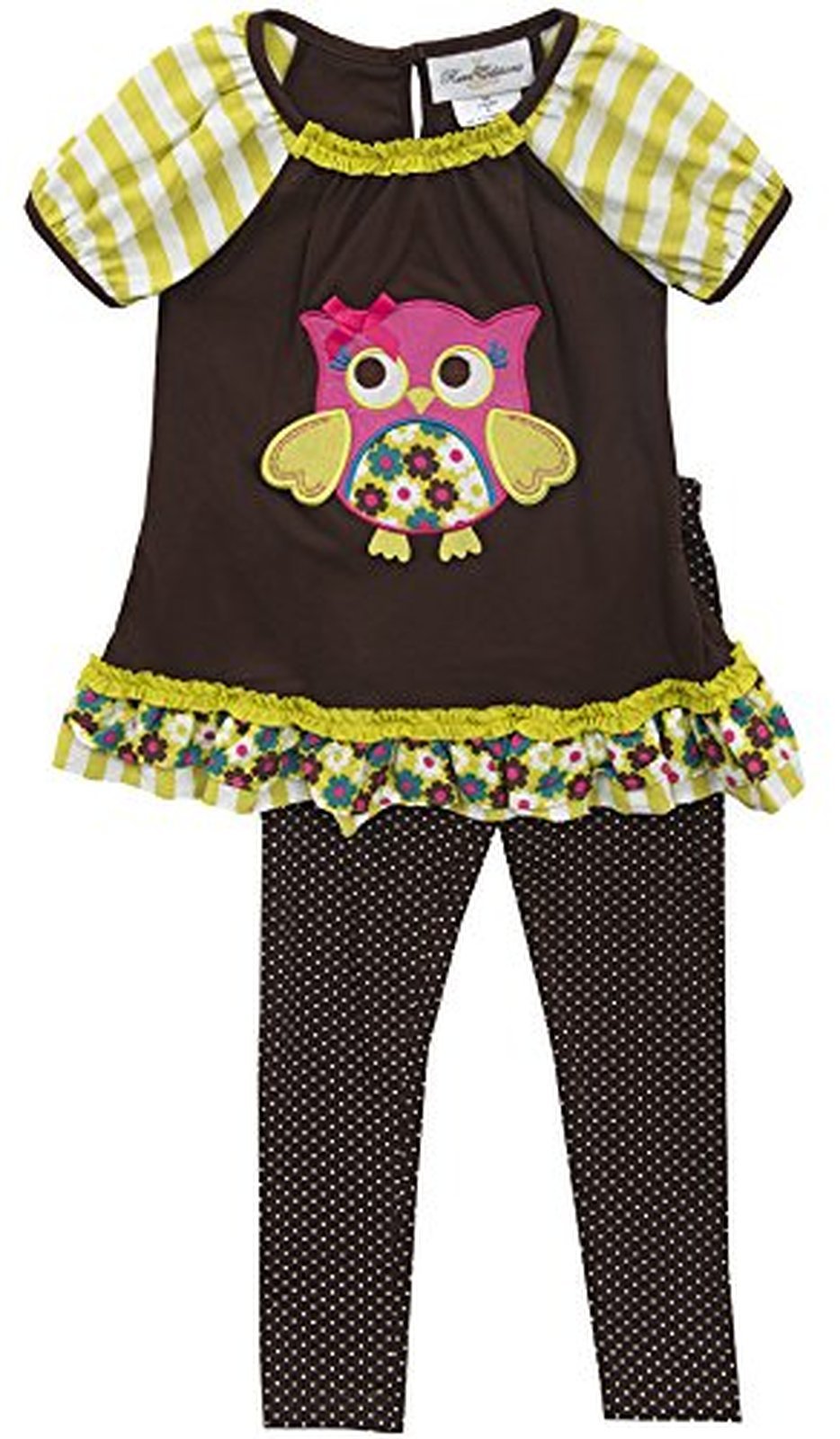 Little Girls 2T-6X Owl Applique Legging Set, Brown (Short Sleeve), 2T