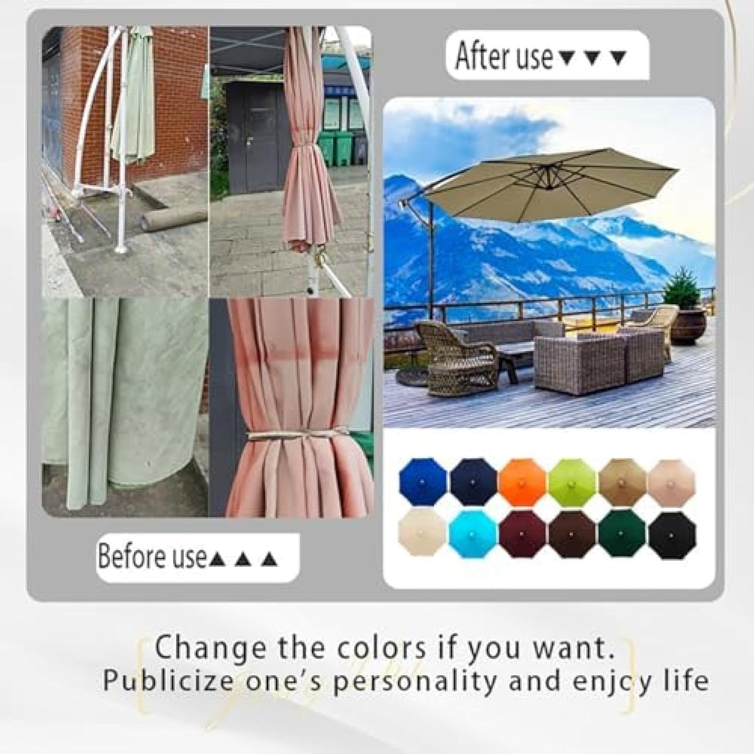 Patio Umbrella Replacement Canopy, 8 Arm Umbrella Replacement Cover, 6.5/7.5/8.2/9/10/11.5/13 Feet, Suitable For Patio