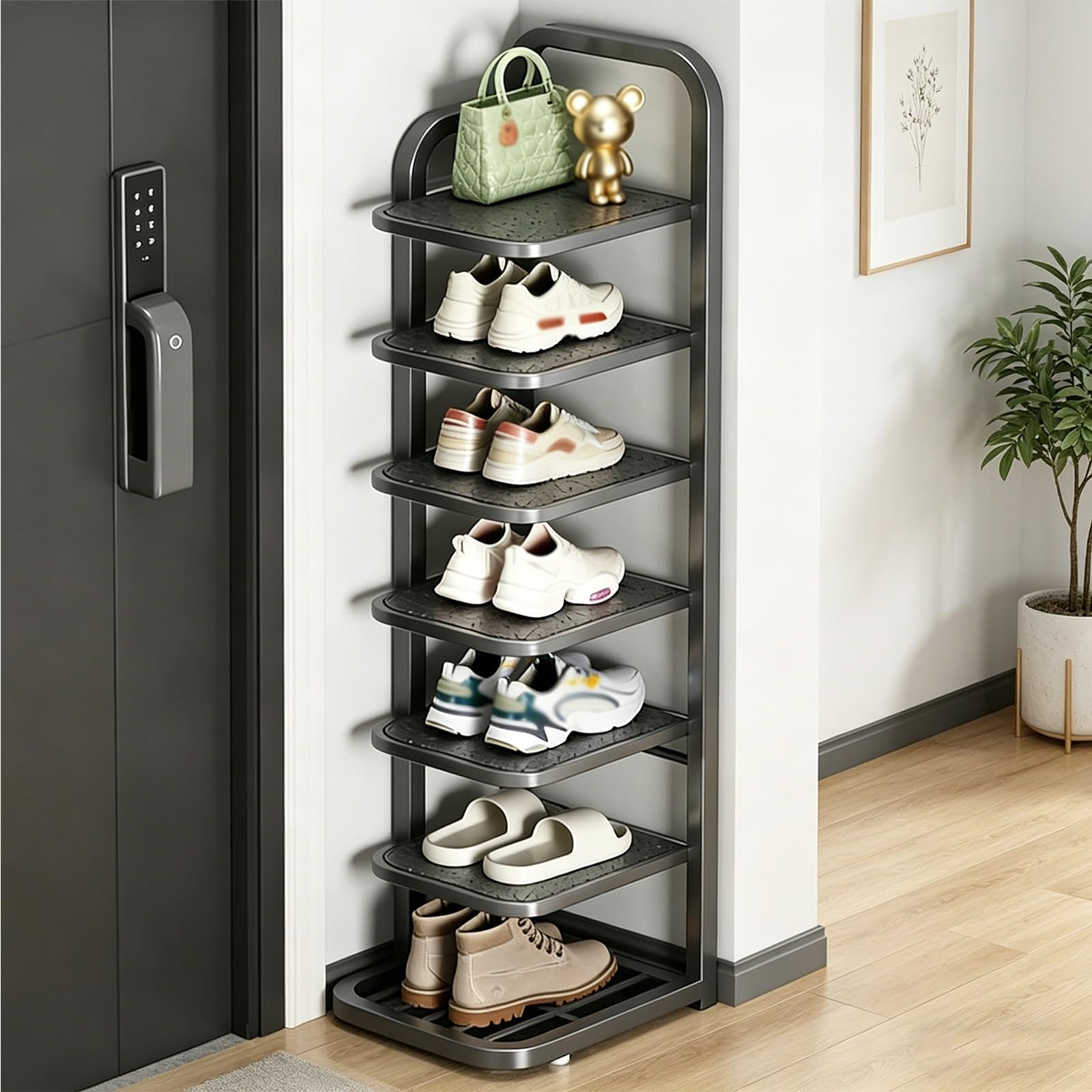 Étagère à chaussures gain de place Nizer meuble rangement métal 7 niveaux pour couloir
