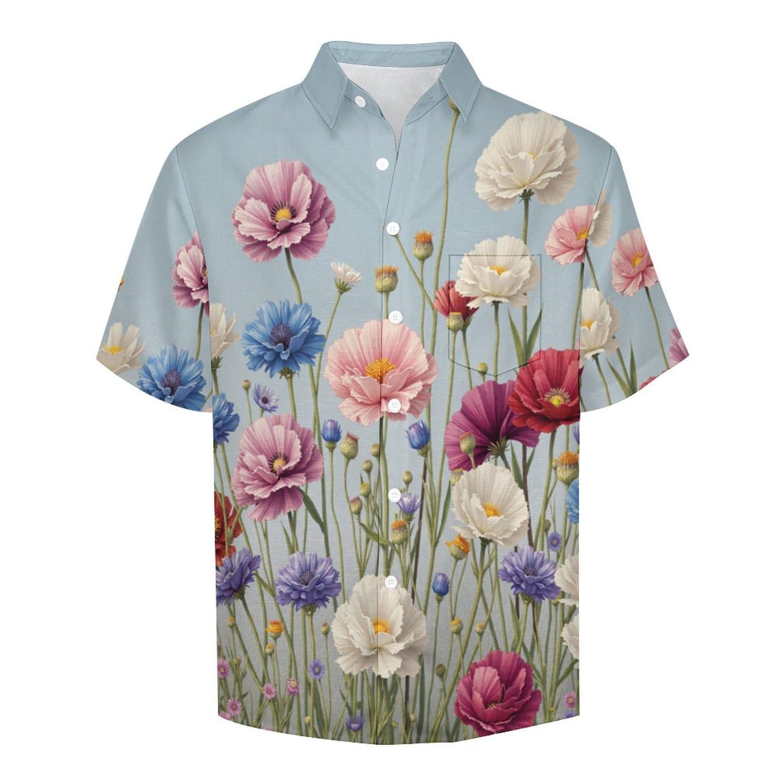 Camicie a Maniche Corte da Uomo - Camicie da Spiaggia con Stampa Fiori di Campo Dipinti A Mano, Funky Estiva Cool Camicia Hawaiana Monopetto Camicia S-5XL
